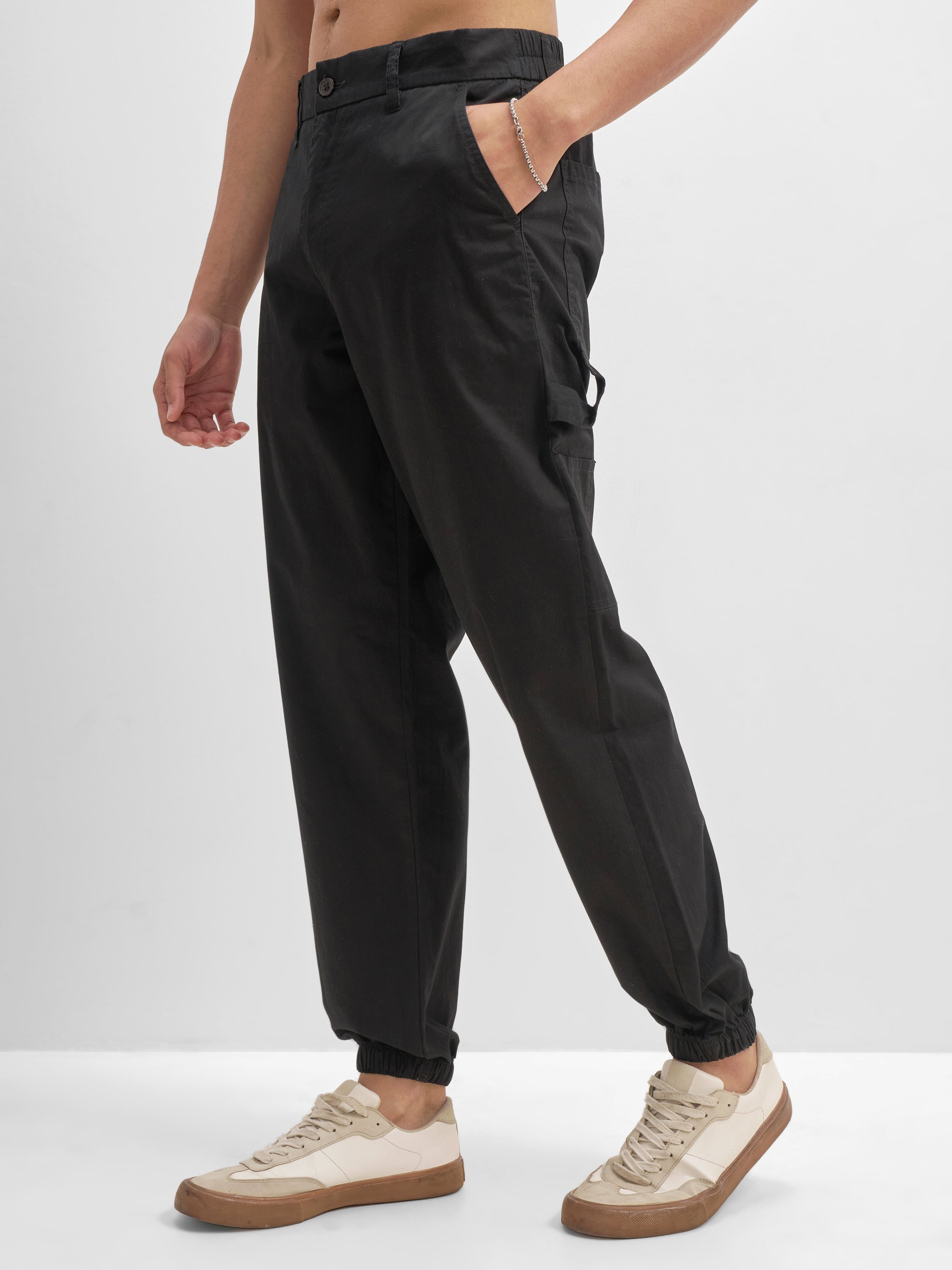 Highlander Men Black Relaxed Fit Solid Cargos - Black - Image 4
