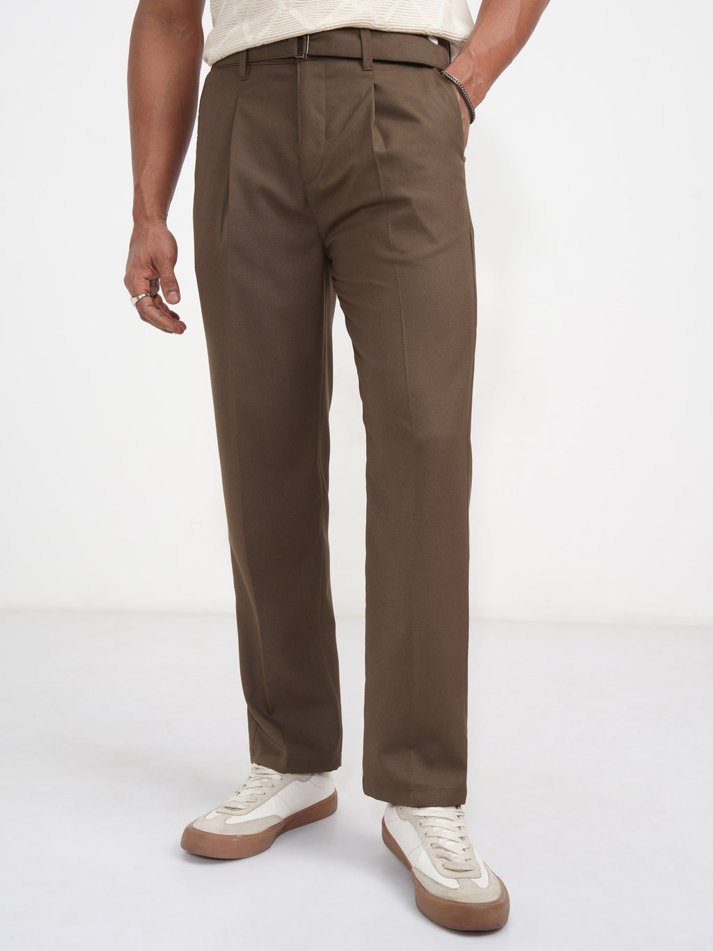 Highlander Men Brown Regular Fit Solid Korean Pant - Brown - Image 1