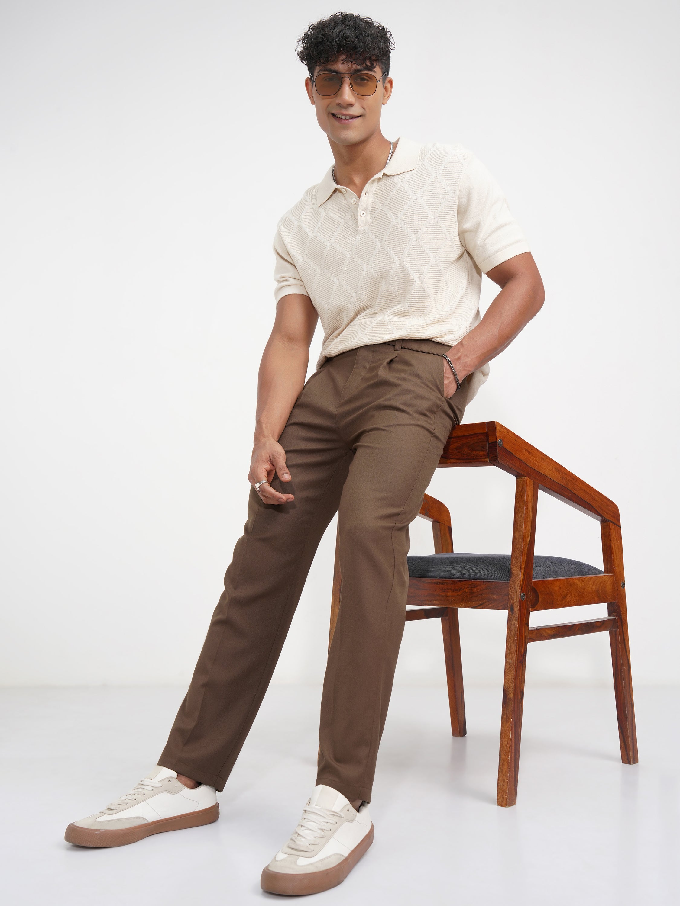 Highlander Men Brown Regular Fit Solid Korean Pant - Brown - Image 2