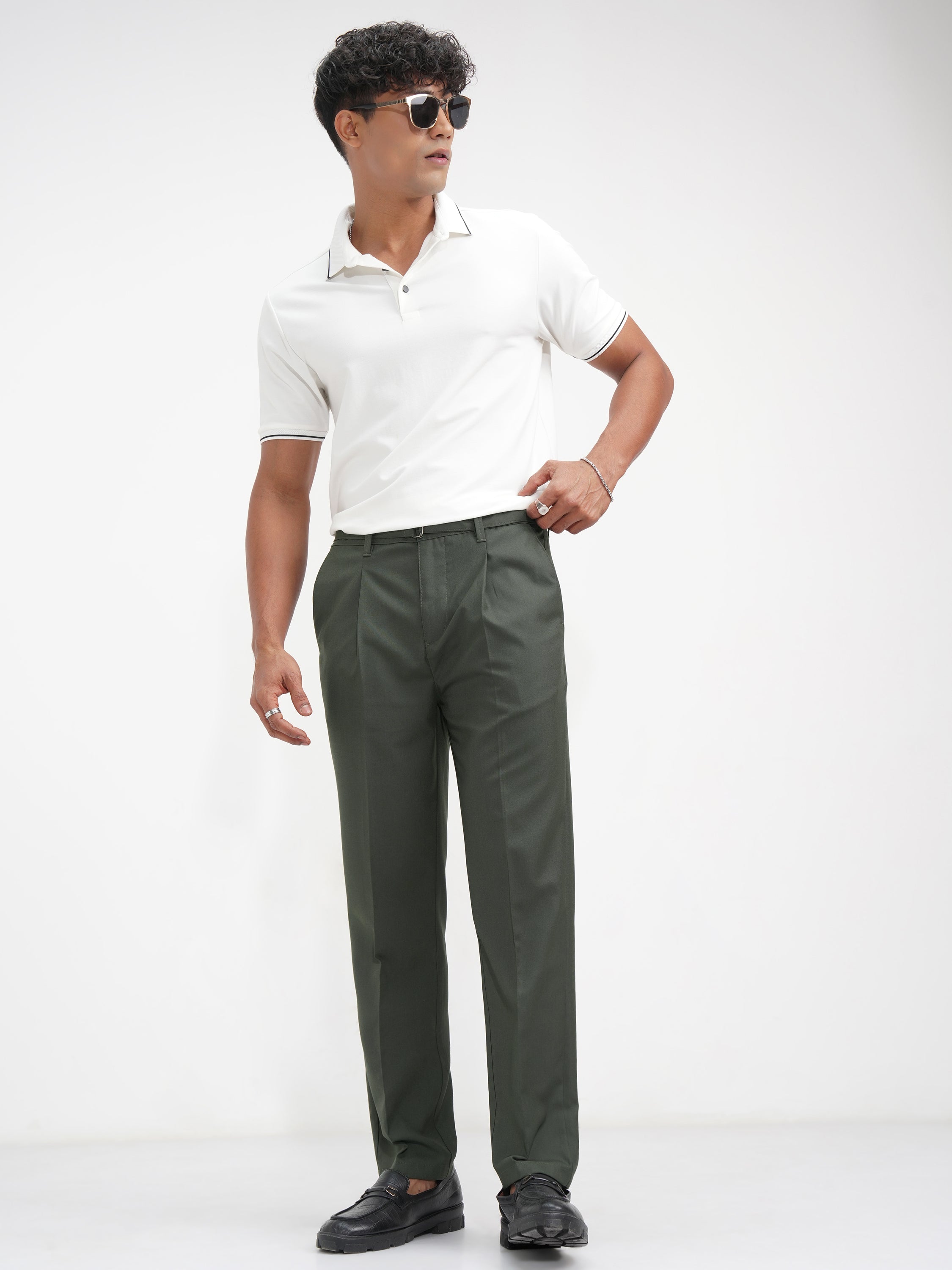 Highlander Men Green Regular Fit Solid Korean Pant - Green - Image 2