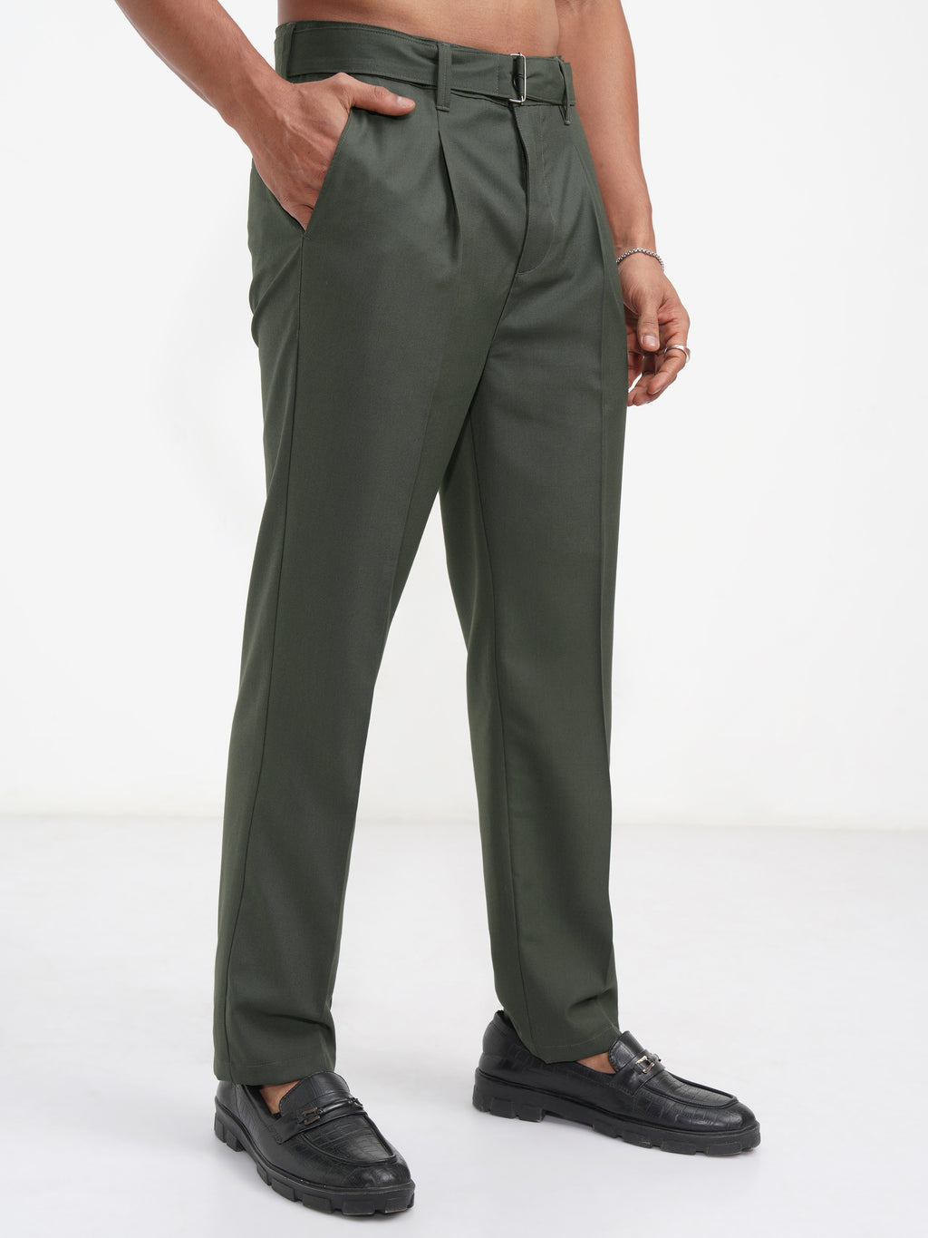 Highlander Men Green Regular Fit Solid Korean Pant - Green - Image 6