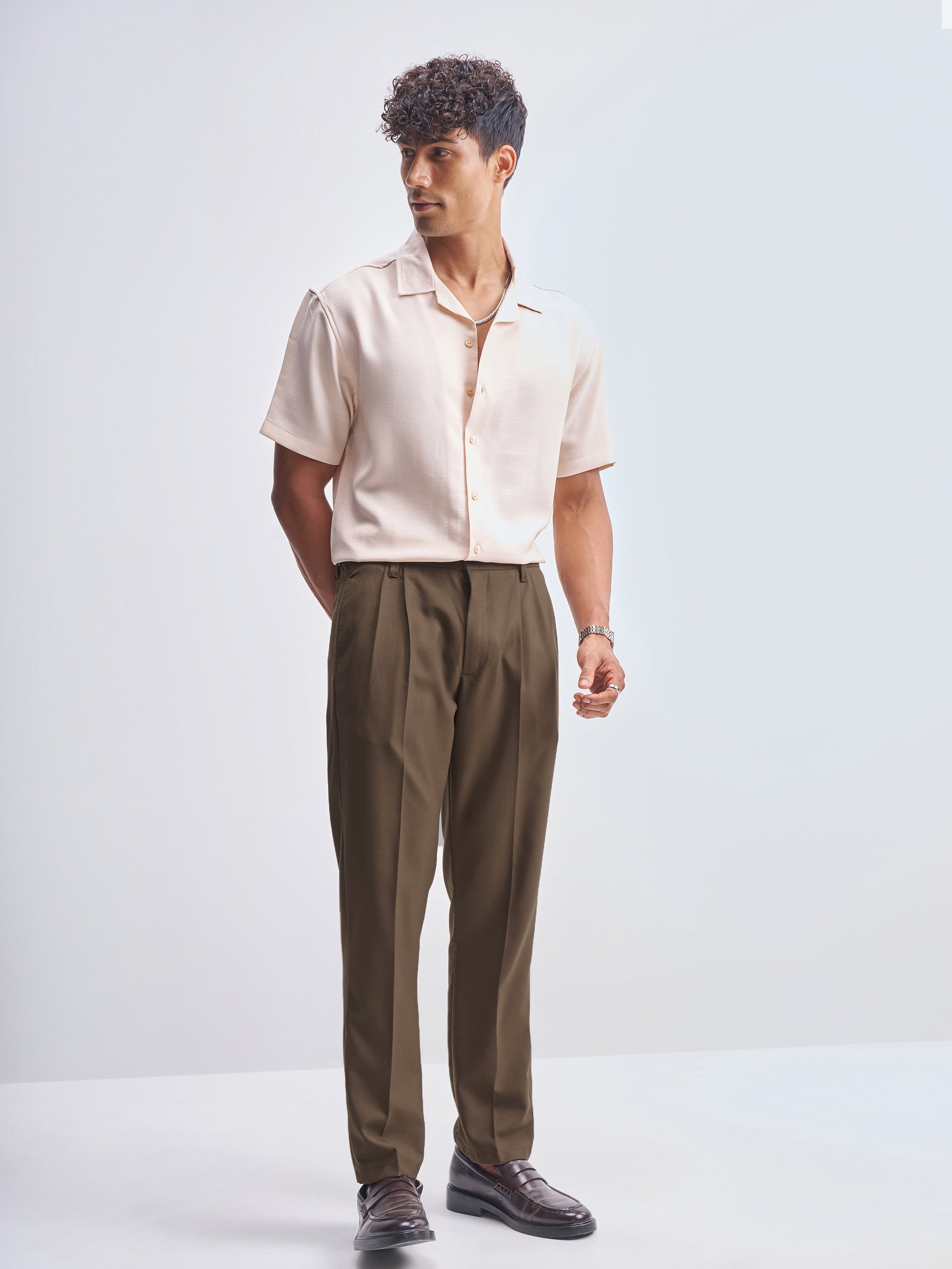 Highlander Men Brown Relaxed Fit Solid Formal Trouser - Brown - Image 2