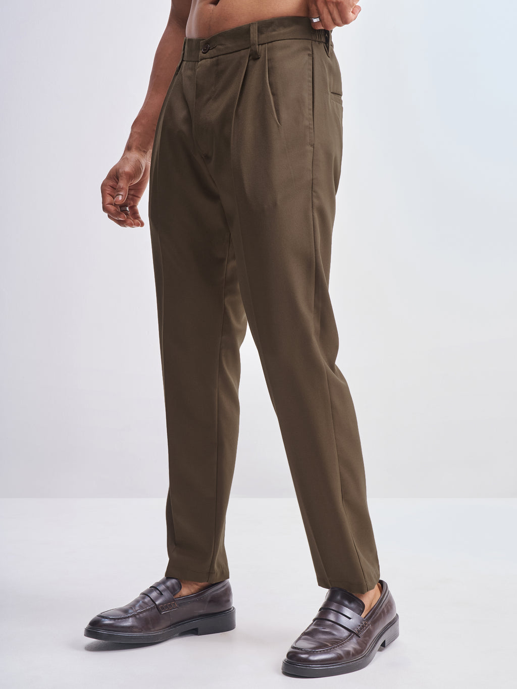 Highlander Men Brown Relaxed Fit Solid Formal Trouser - Brown - Image 4