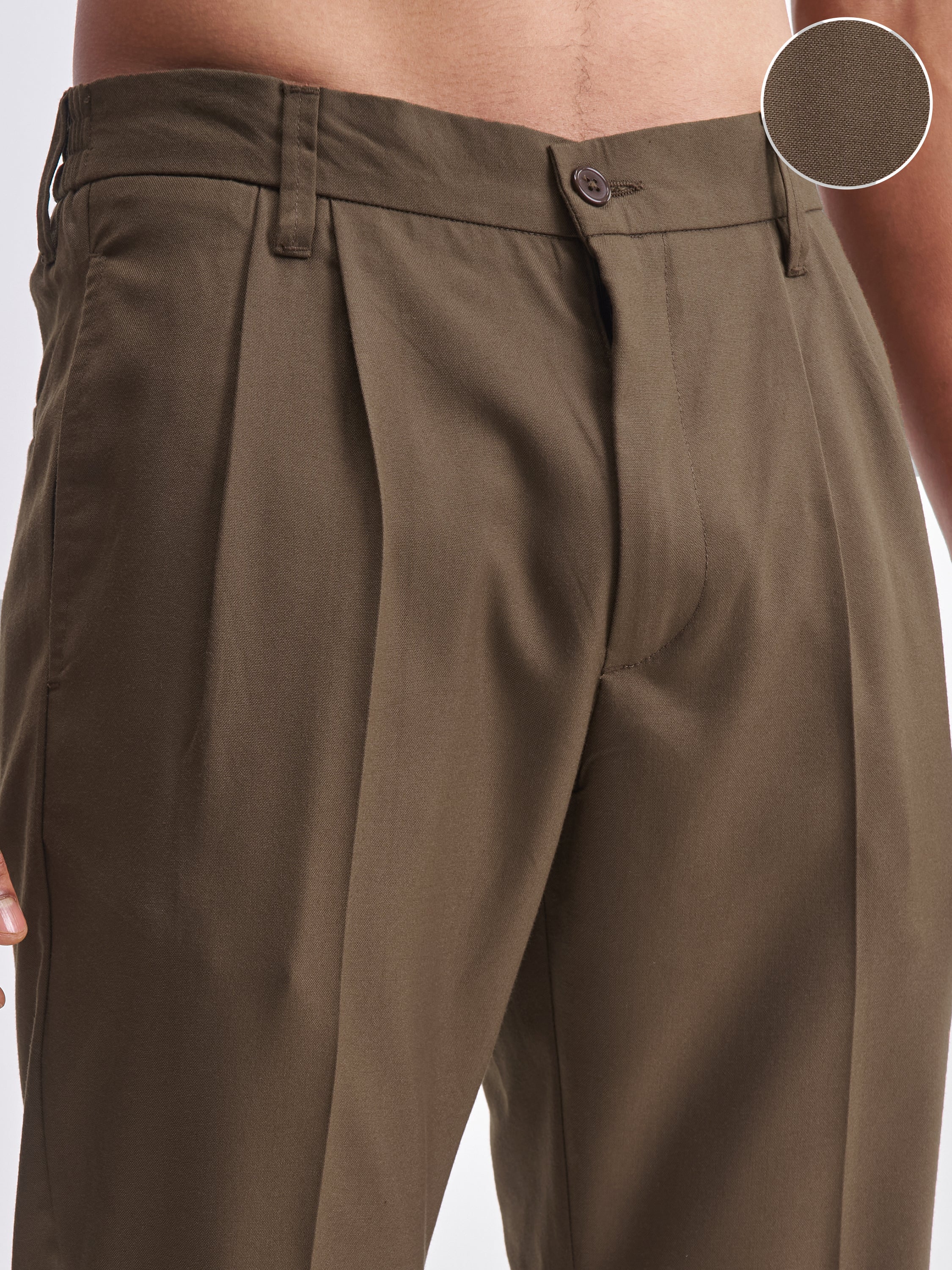 Highlander Men Brown Relaxed Fit Solid Formal Trouser - Brown - Image 5
