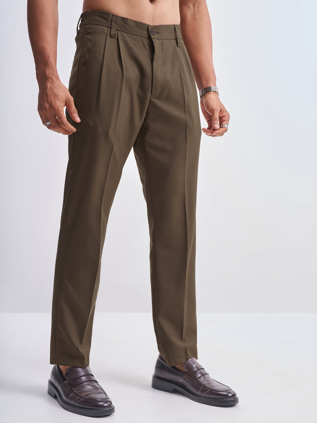 Highlander Men Brown Relaxed Fit Solid Formal Trouser - Brown - Image 6