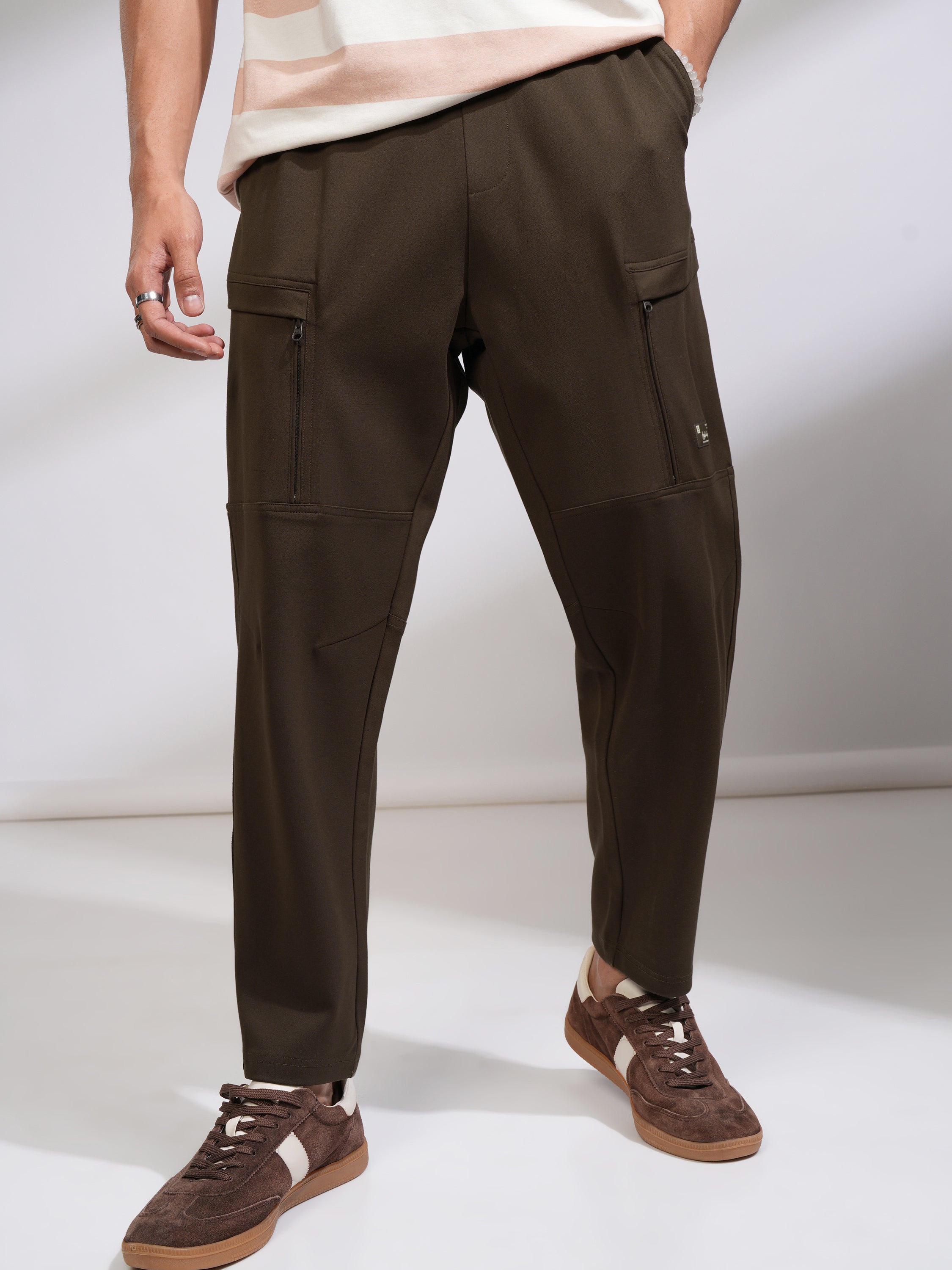 Highlander Men Brown Tapered Fit Solid Casual Trouser - Brown - Image 1