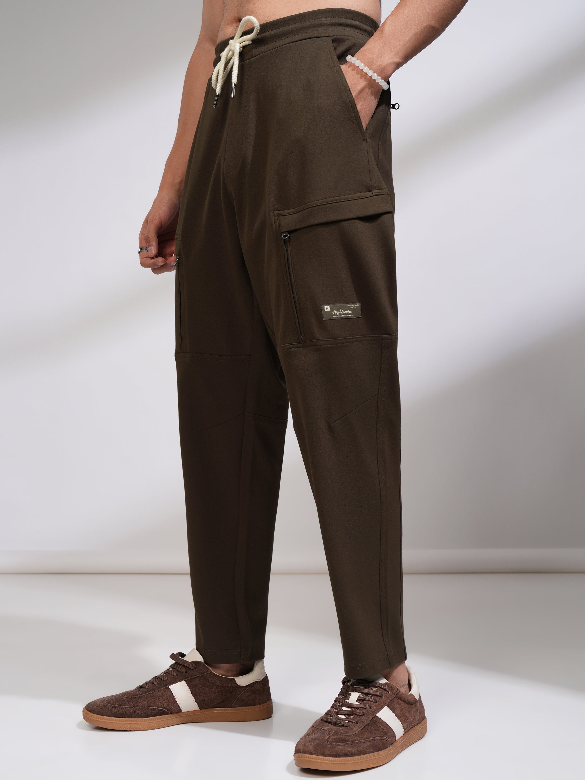 Highlander Men Brown Tapered Fit Solid Casual Trouser - Brown - Image 4