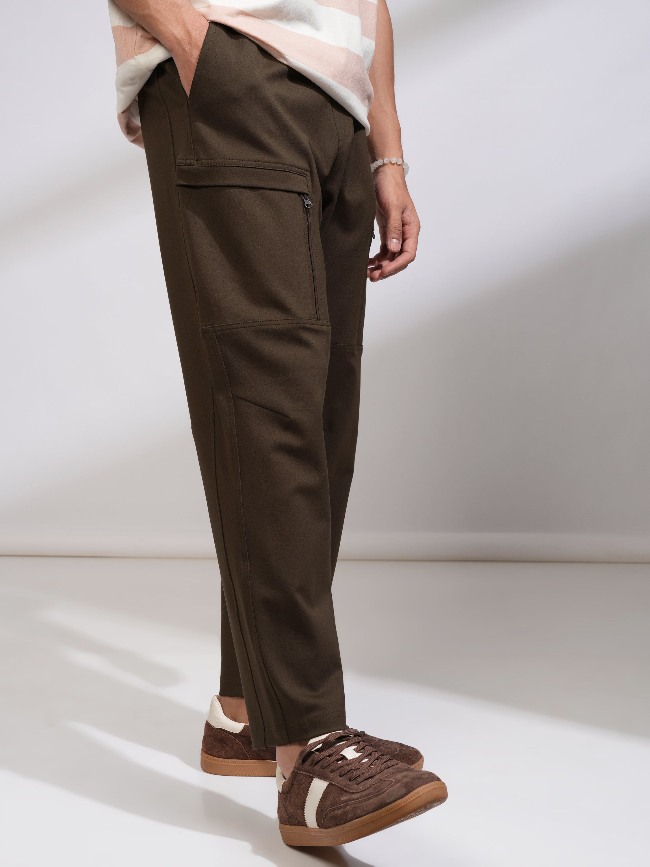 Highlander Men Brown Tapered Fit Solid Casual Trouser - Brown - Image 6