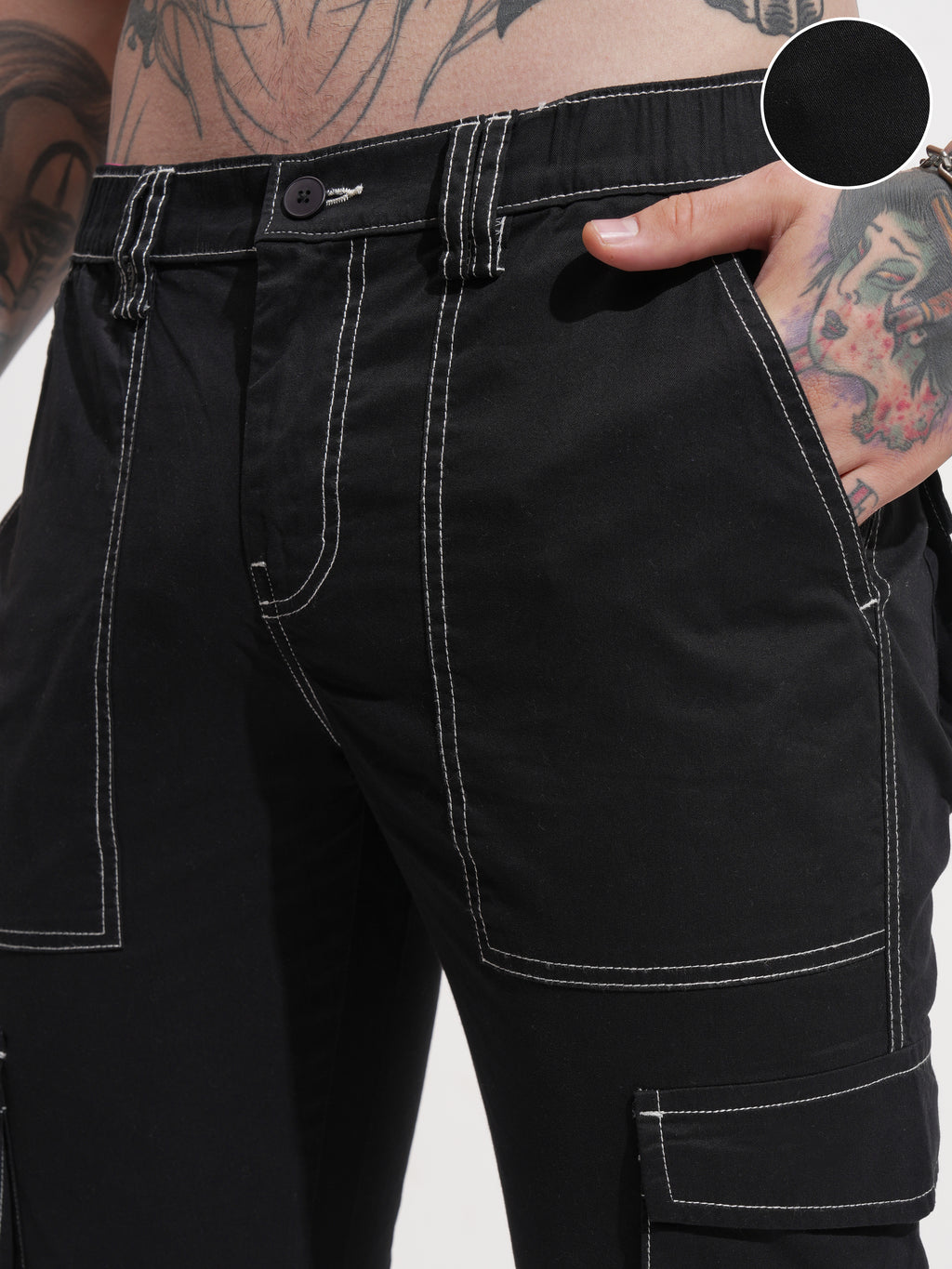Highlander Men Black Straight Fit Solid Cargo - Black - Image 5