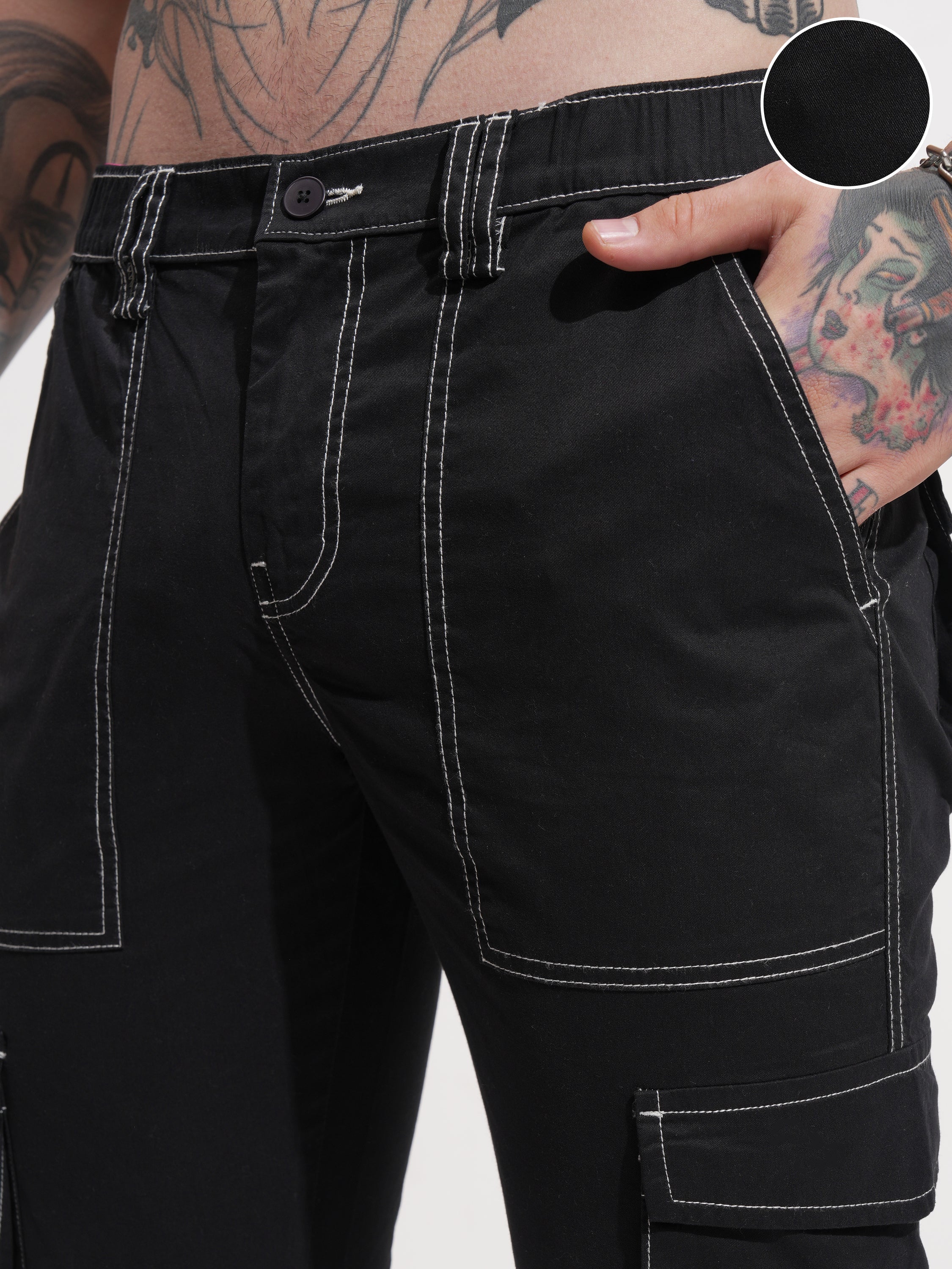 Highlander Men Black Straight Fit Solid Cargo - Black - Image 5