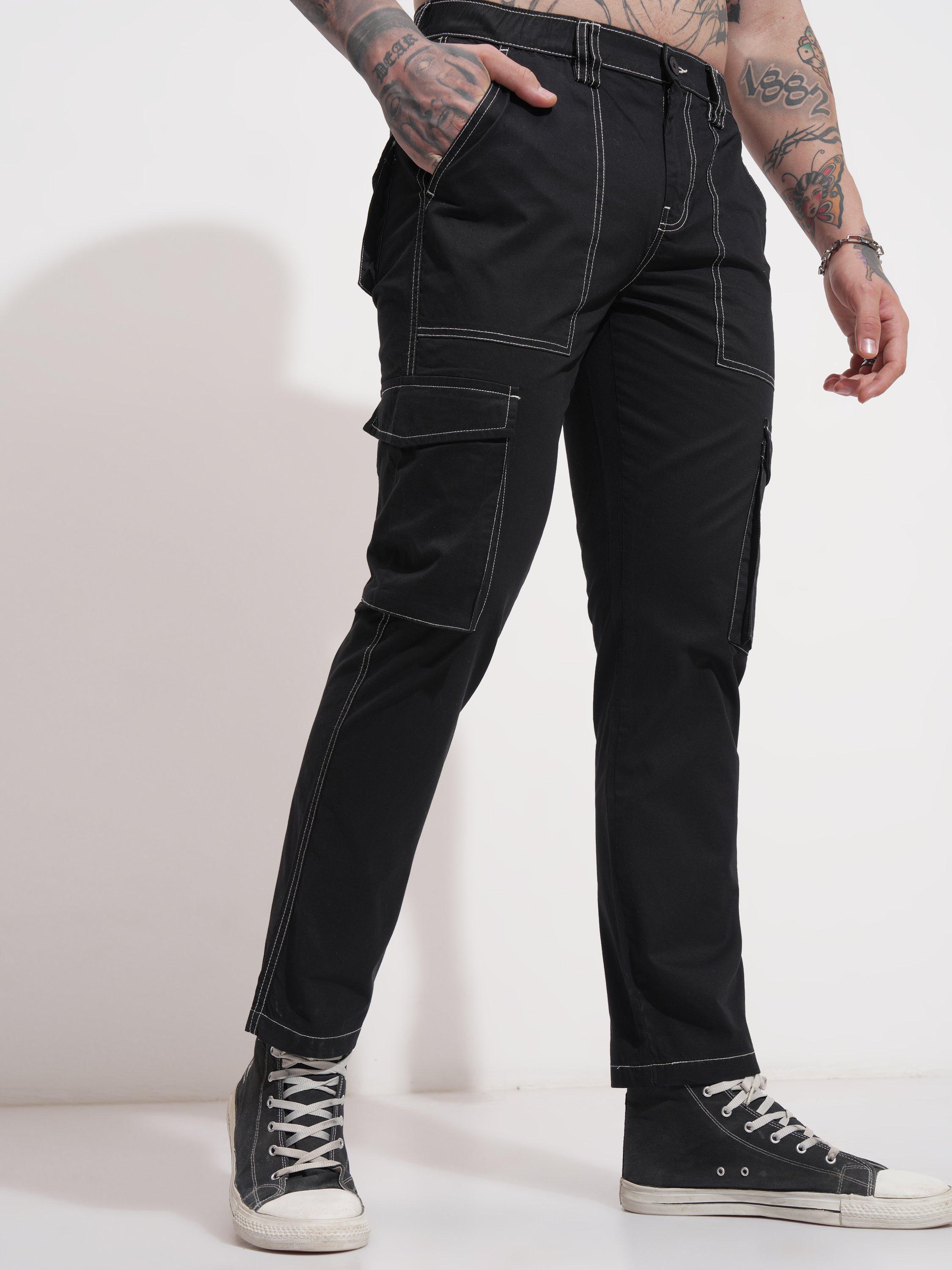 Highlander Men Black Straight Fit Solid Cargo - Black - Image 6