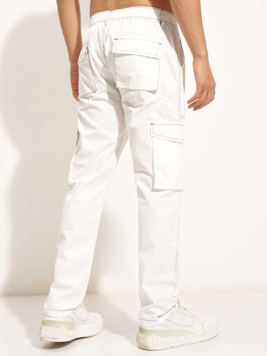 Highlander Men White Straight Fit Solid Cargo - White - Image 3