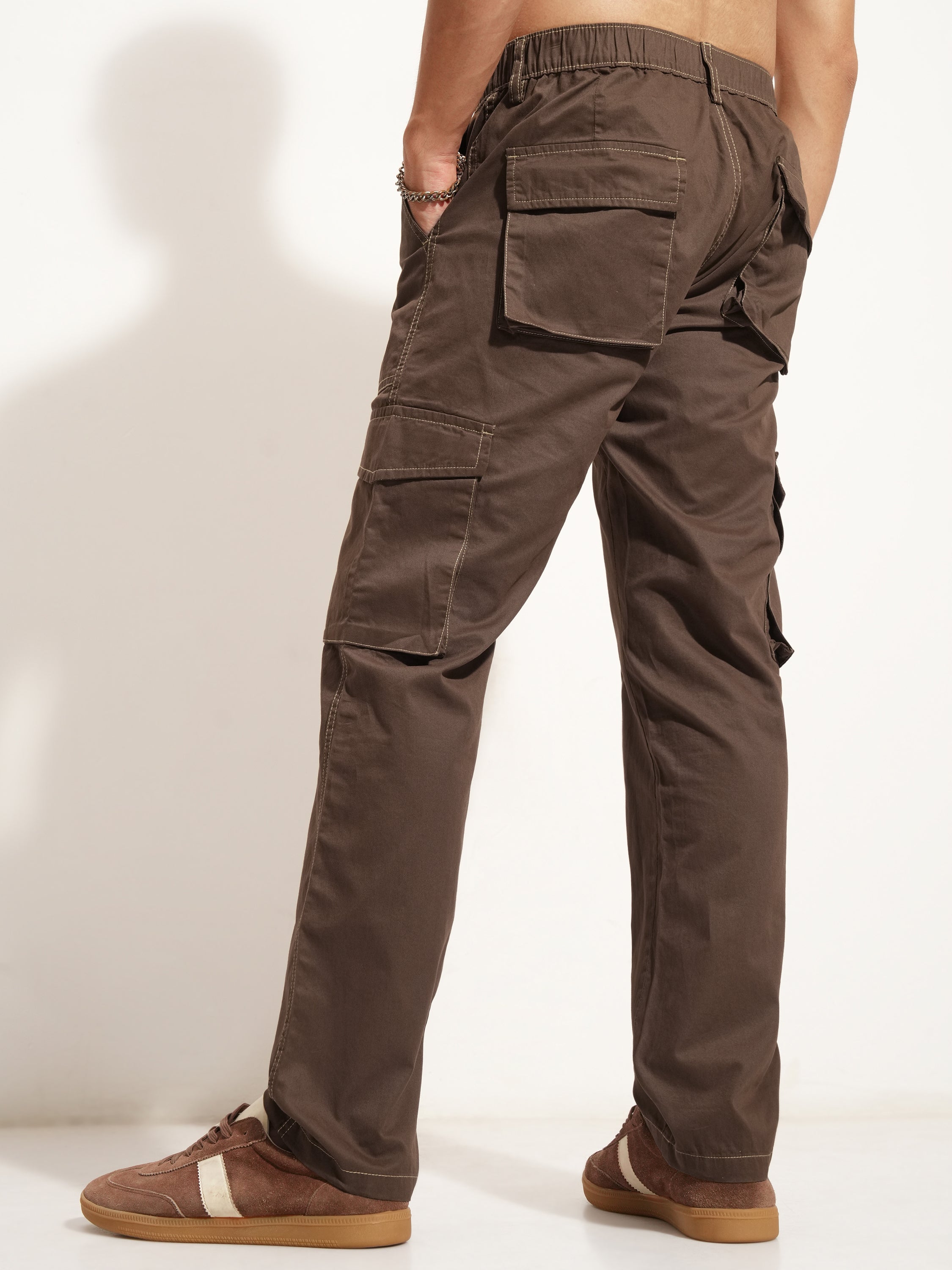 Highlander Men Brown Straight Fit Solid Cargo - Brown - Image 3