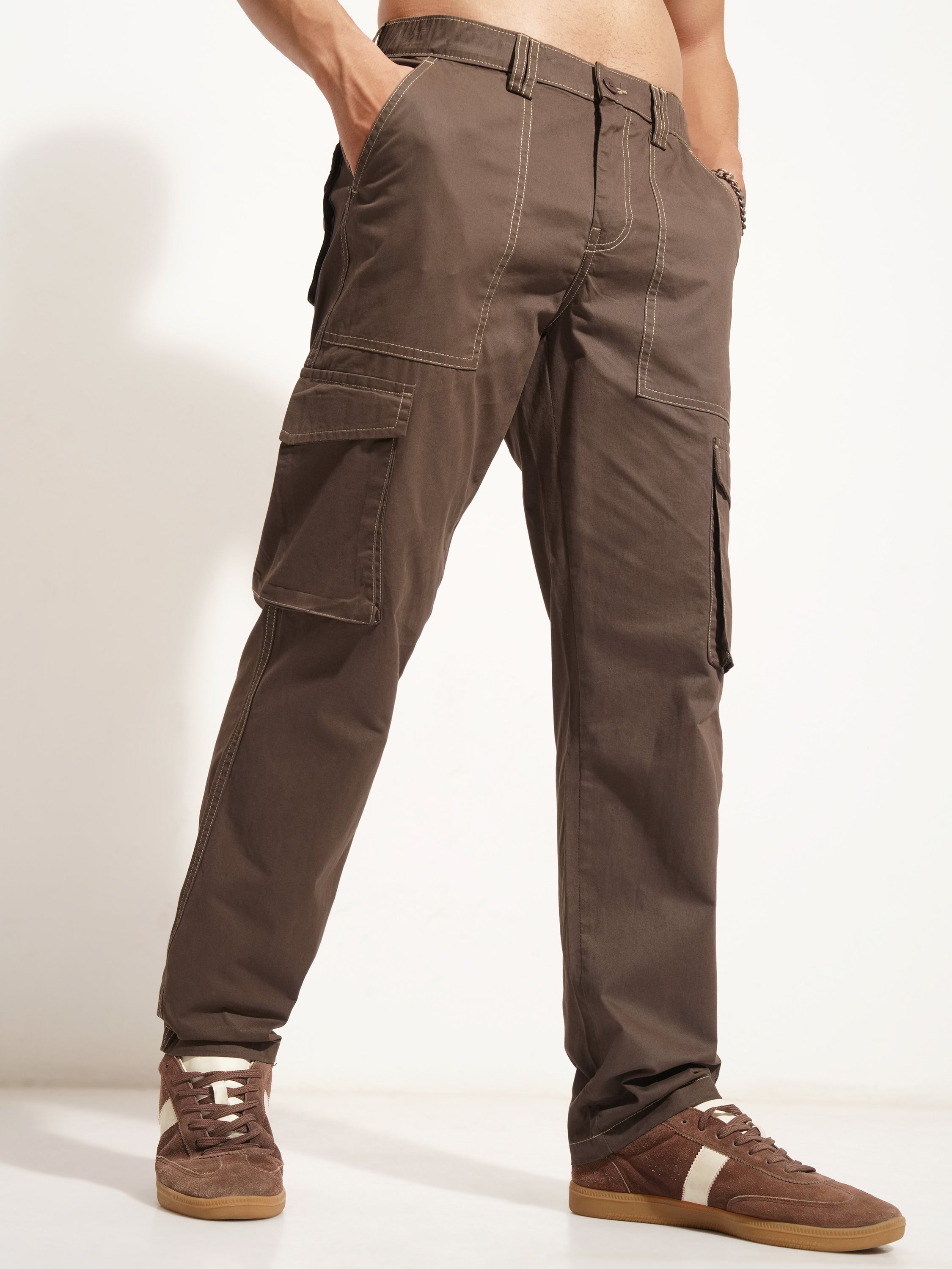 Highlander Men Brown Straight Fit Solid Cargo - Brown - Image 6