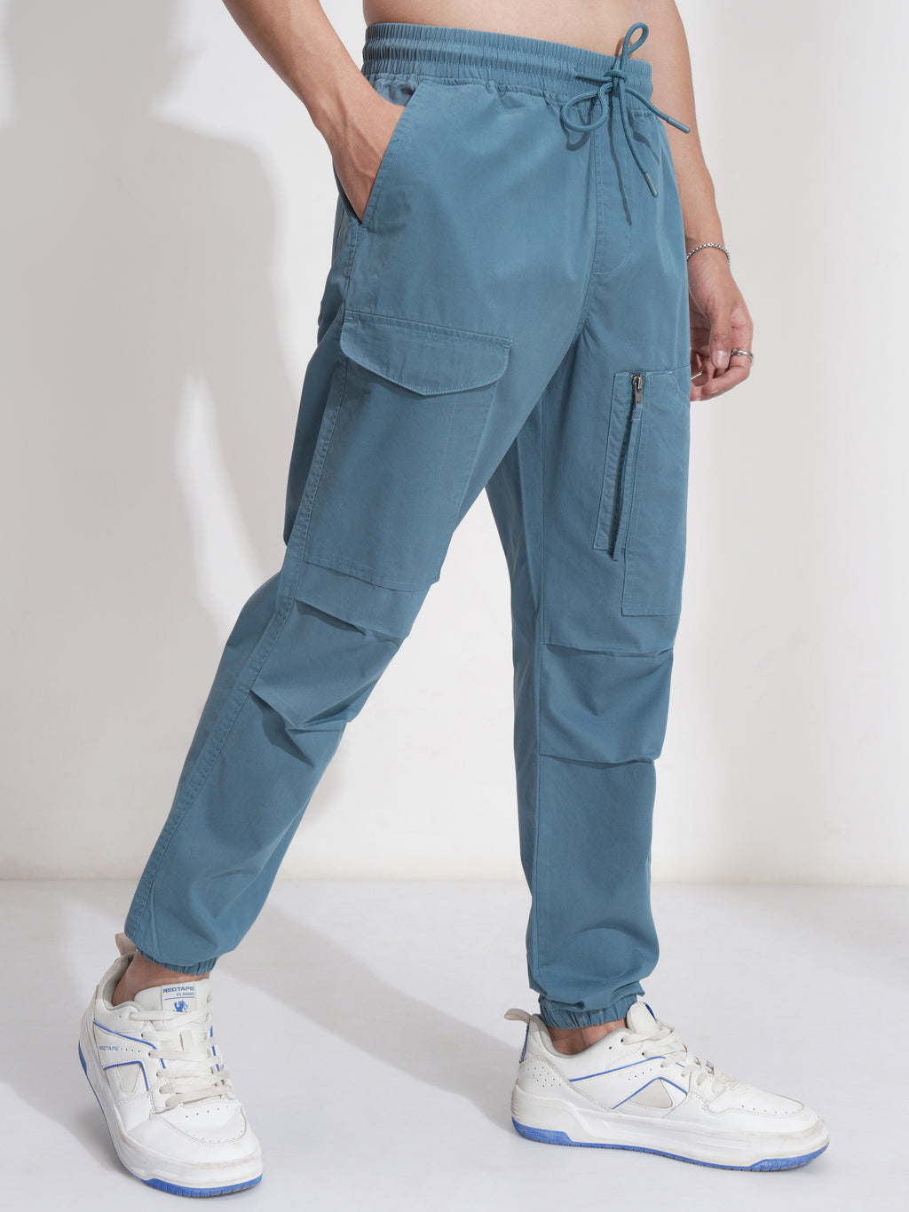 Highlander Men Blue Straight Fit Solid Cargo - Blue - Image 6