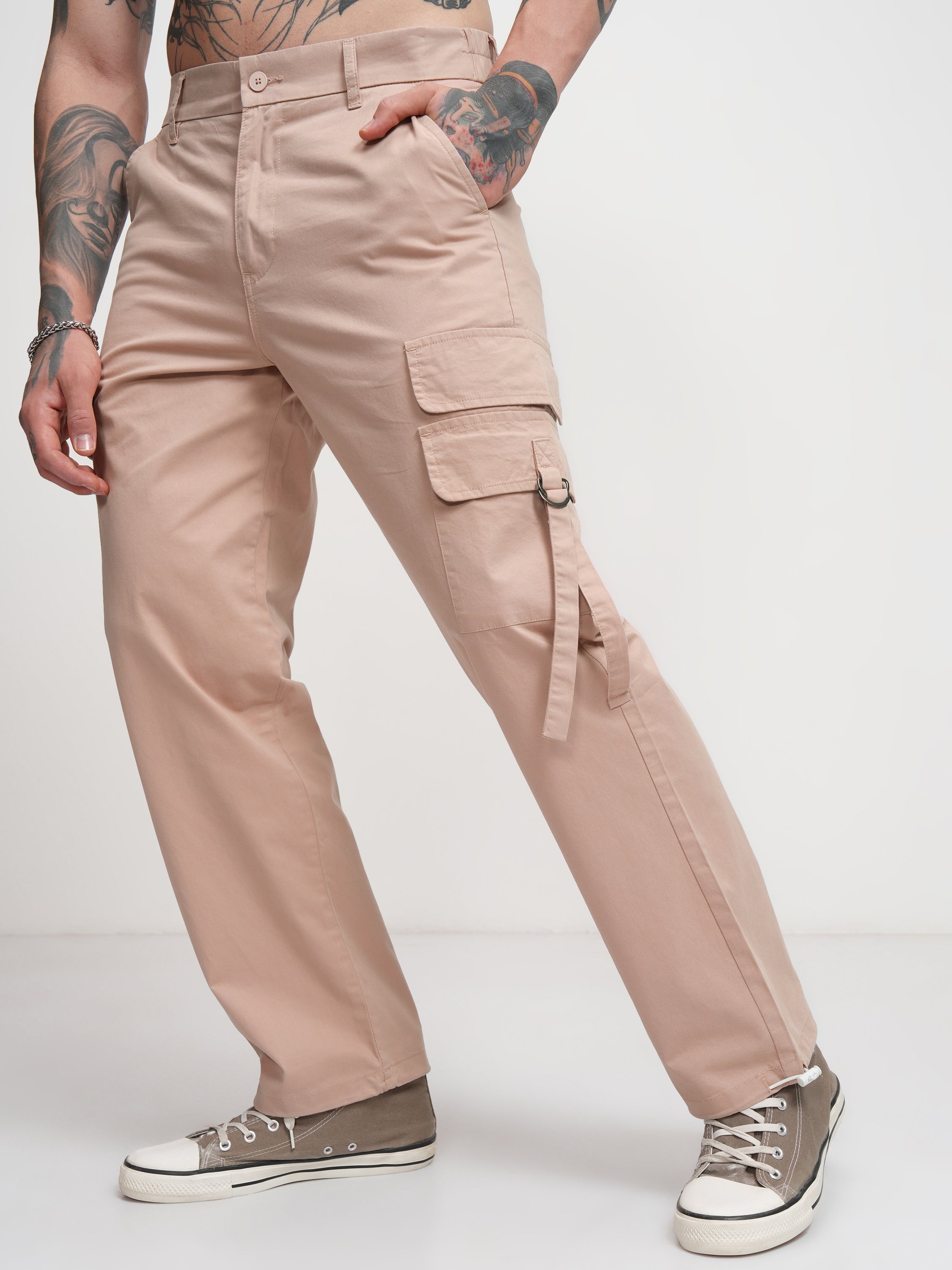 Highlander Men Rose Straight Fit Solid Cargo - Rose - Image 1