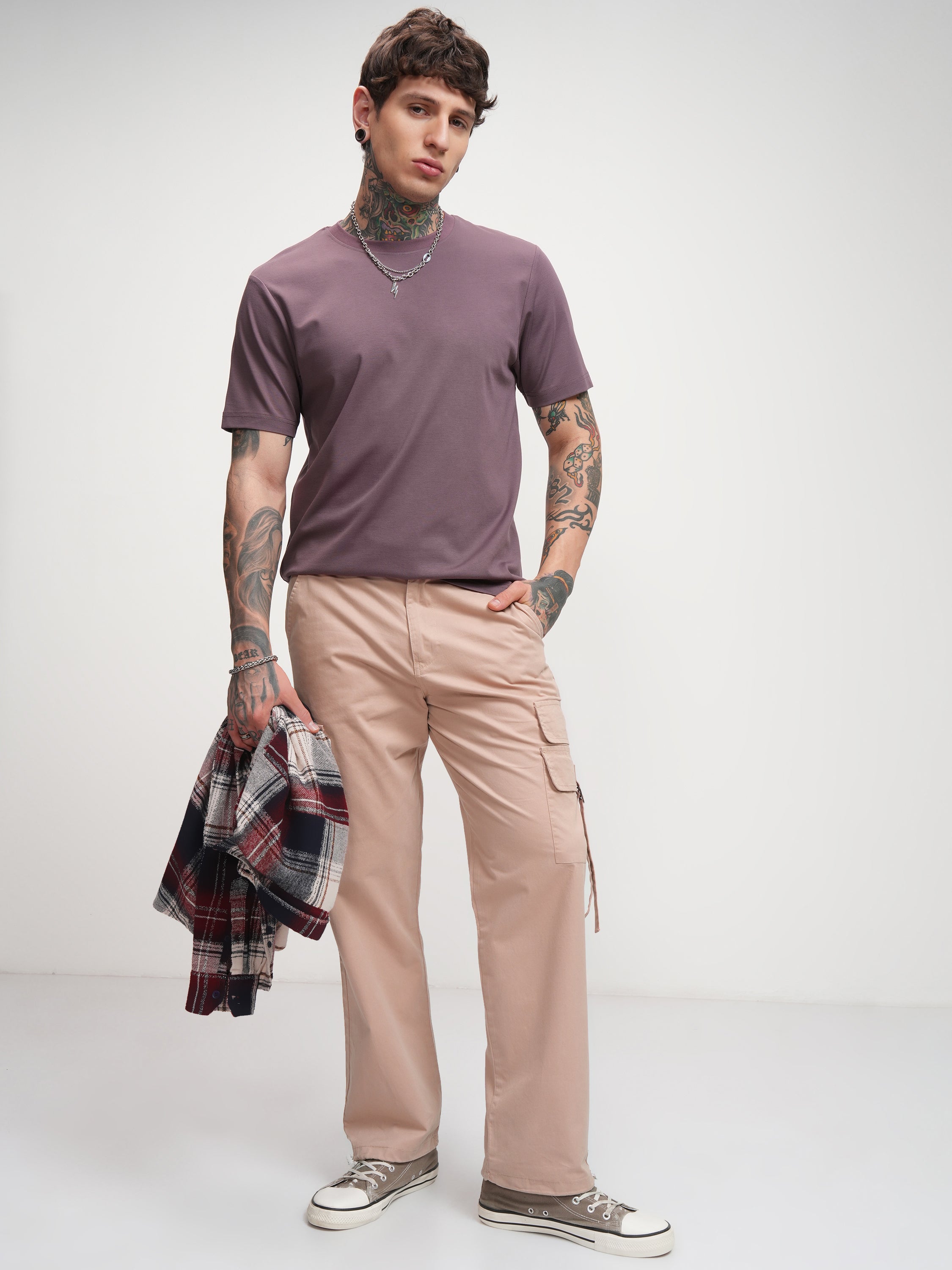 Highlander Men Rose Straight Fit Solid Cargo - Rose - Image 2