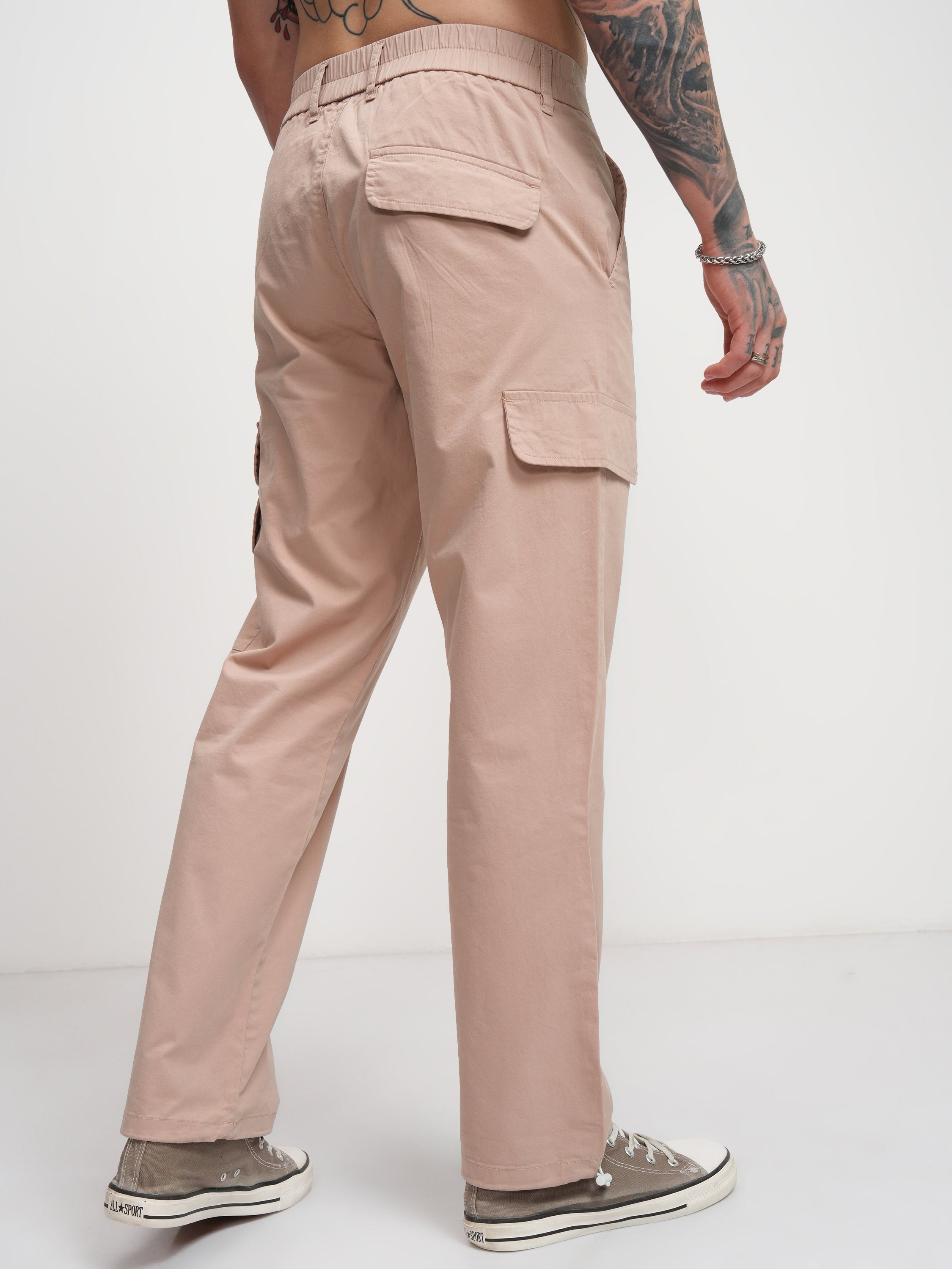 Highlander Men Rose Straight Fit Solid Cargo - Rose - Image 3