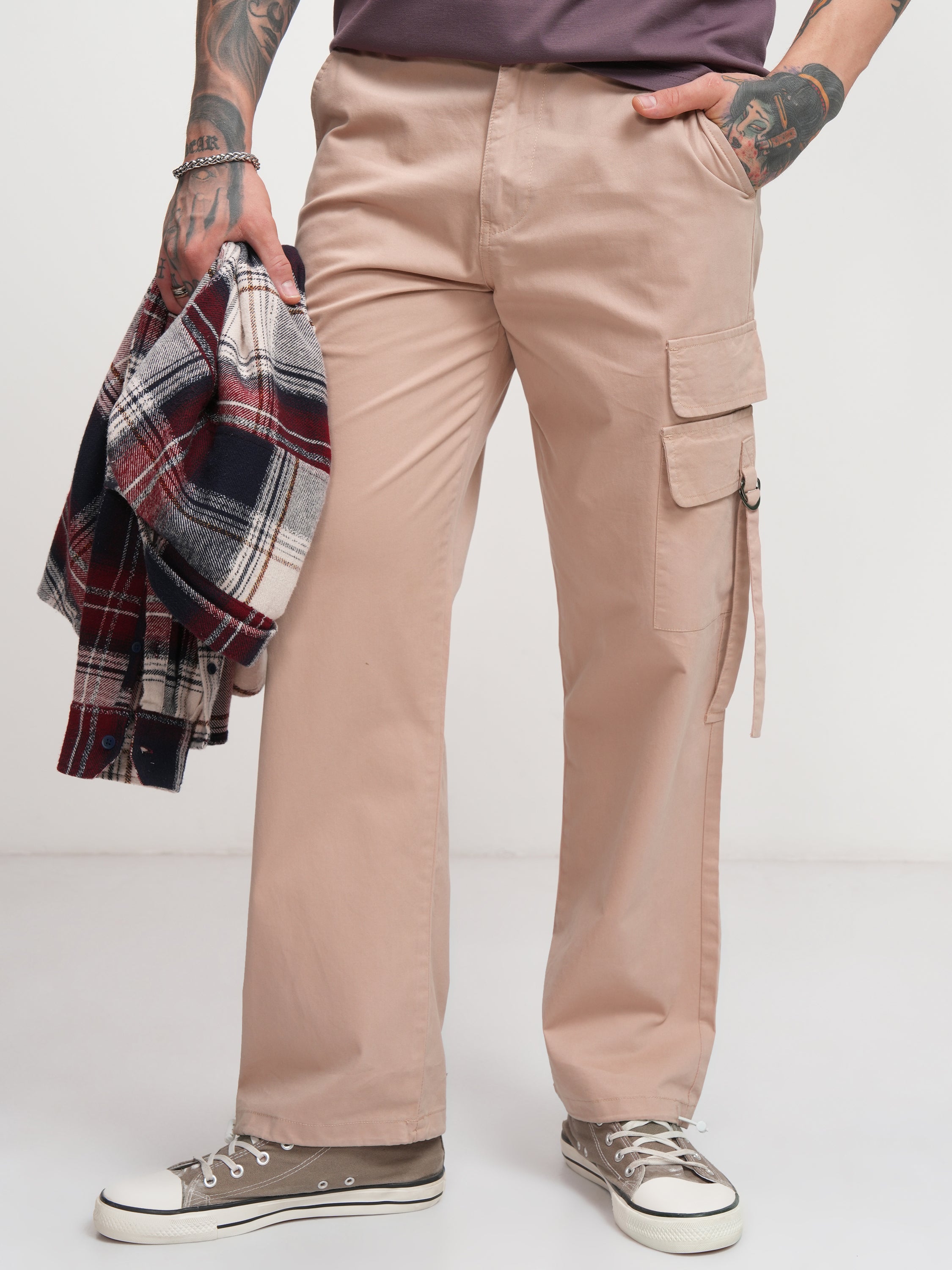 Highlander Men Rose Straight Fit Solid Cargo - Rose - Image 4