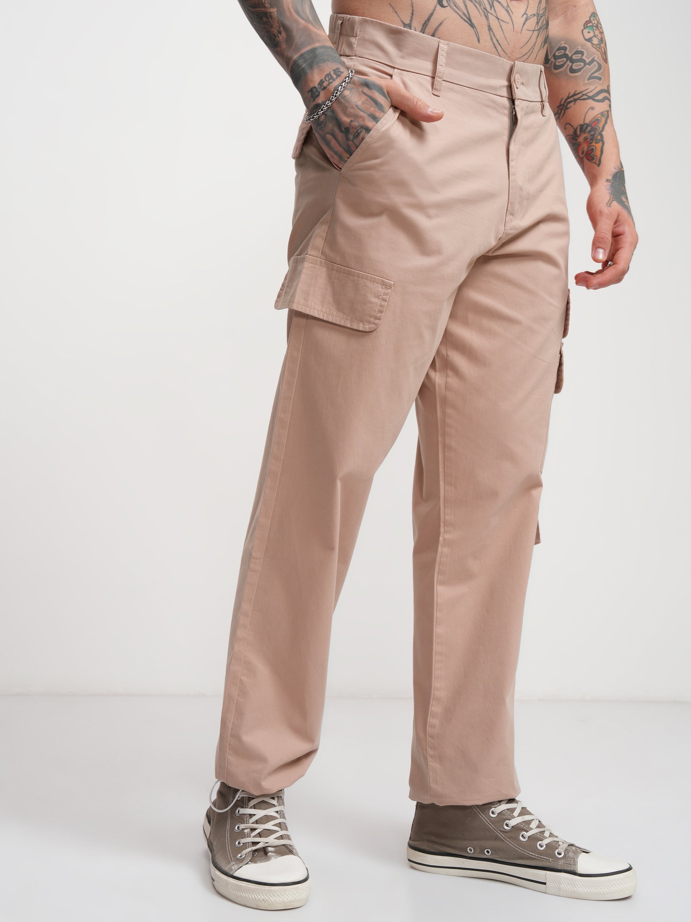 Highlander Men Rose Straight Fit Solid Cargo - Rose - Image 6