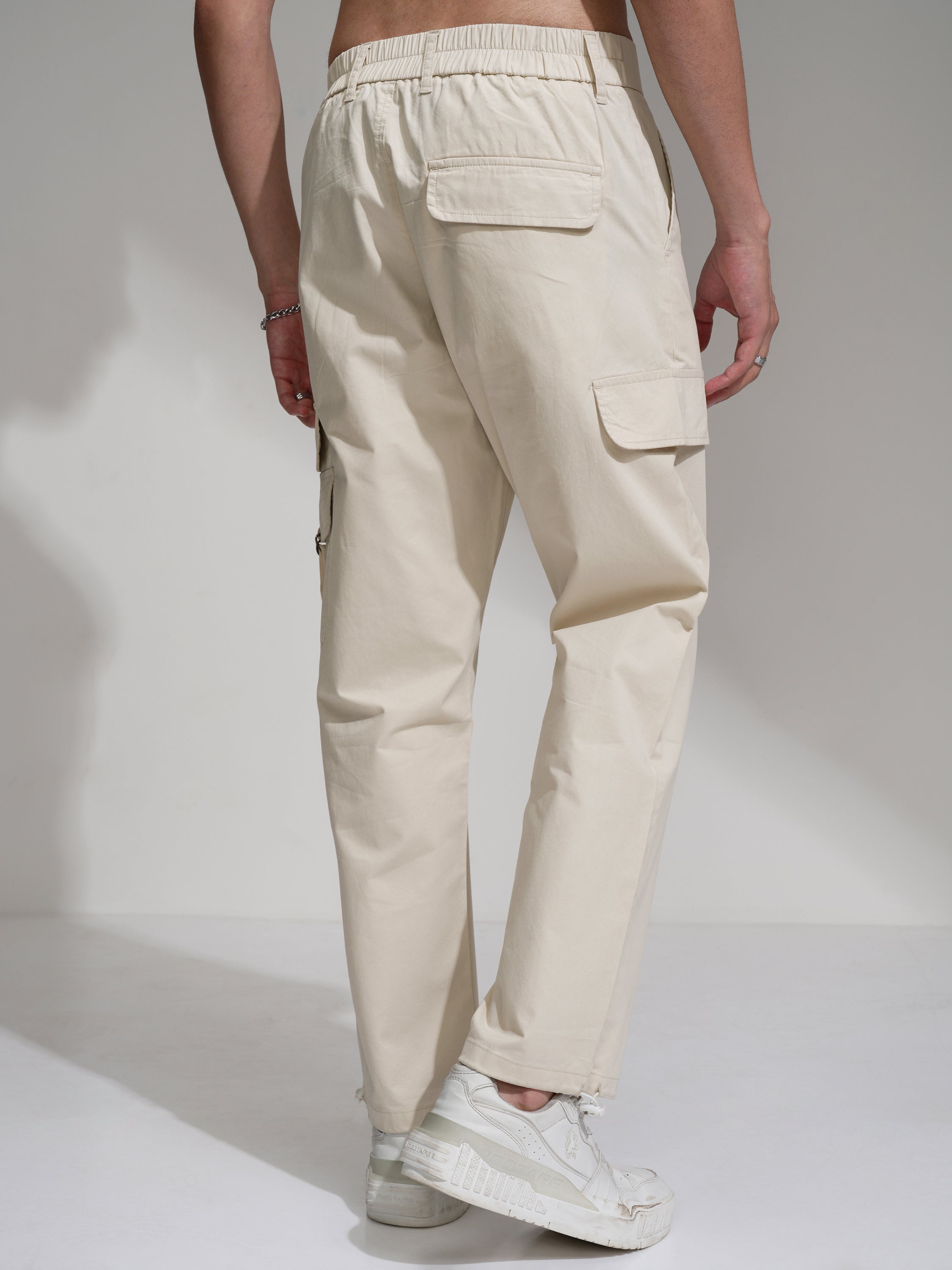 Highlander Men Beige Straight Fit Solid Cargo - Beige - Image 3