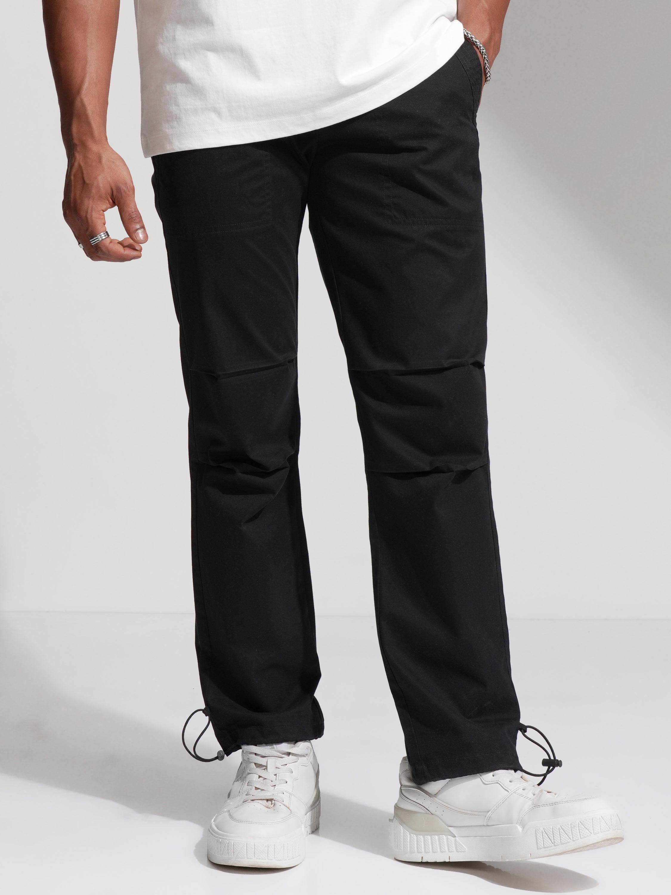 Highlander Men Black Straight Fit Solid Casual Trouser - Black - Image 1