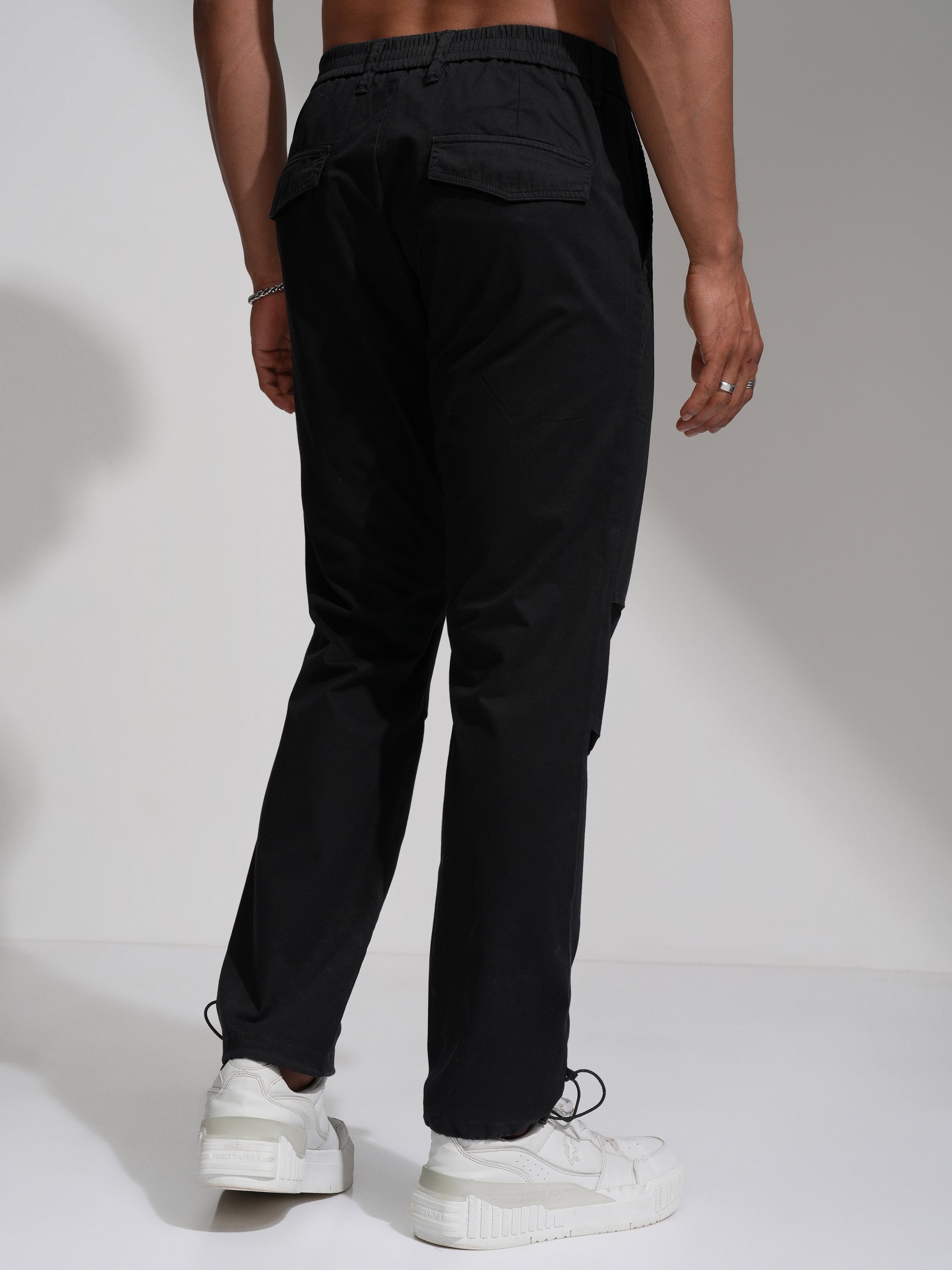 Highlander Men Black Straight Fit Solid Casual Trouser - Black - Image 3