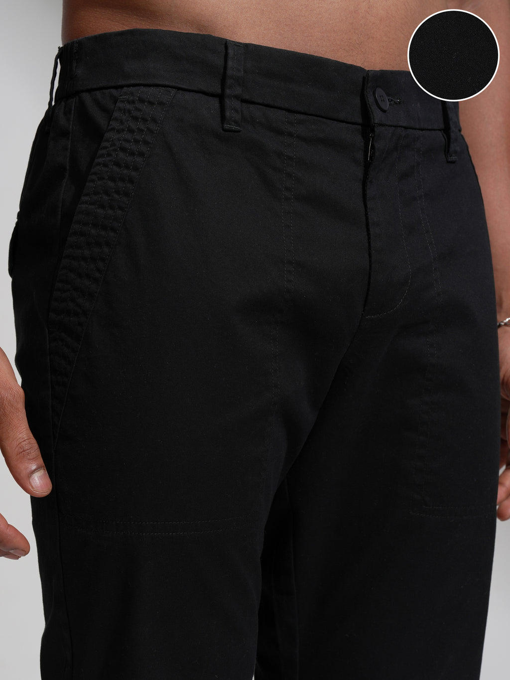 Highlander Men Black Straight Fit Solid Casual Trouser - Black - Image 5
