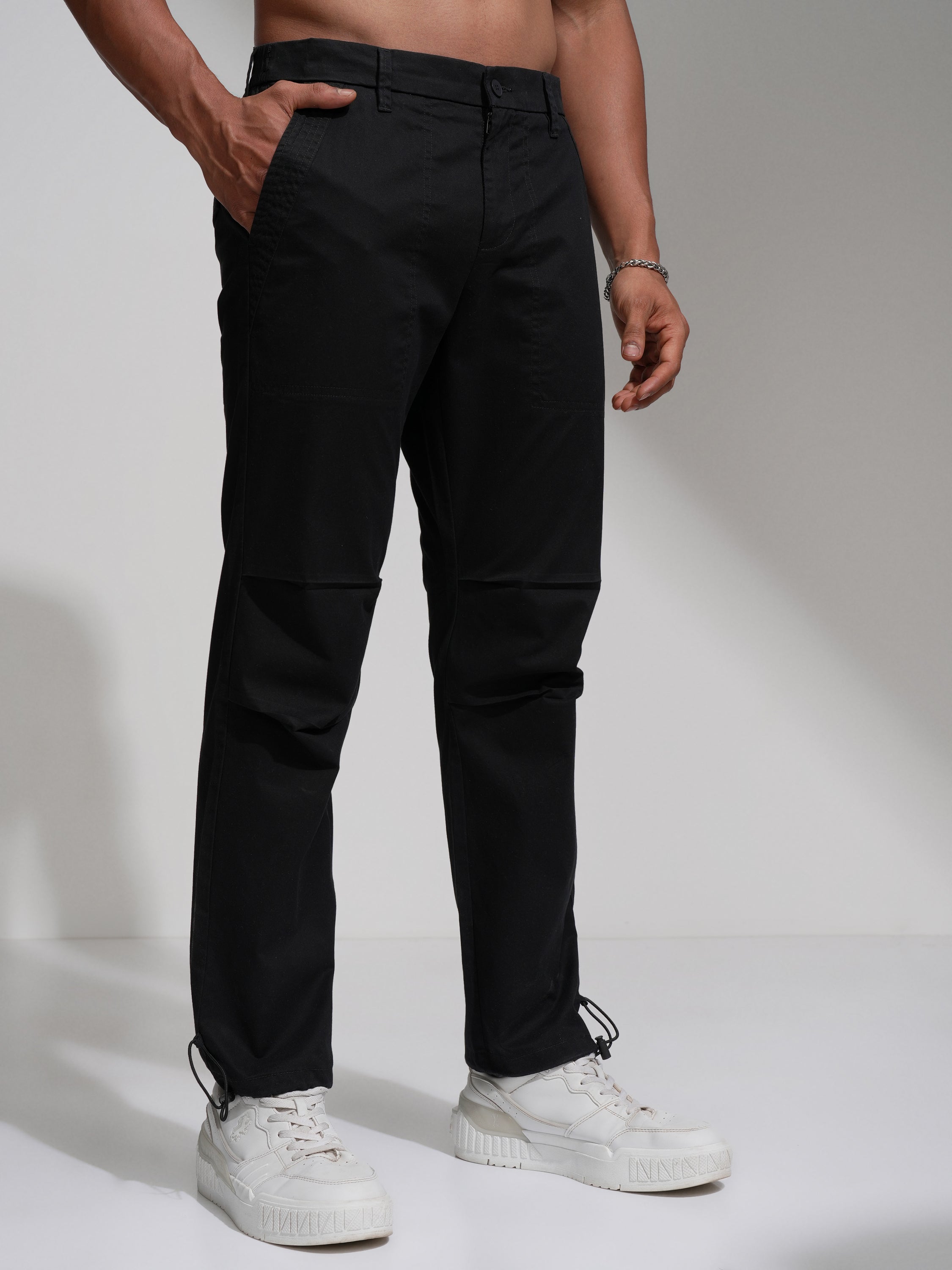 Highlander Men Black Straight Fit Solid Casual Trouser - Black - Image 6