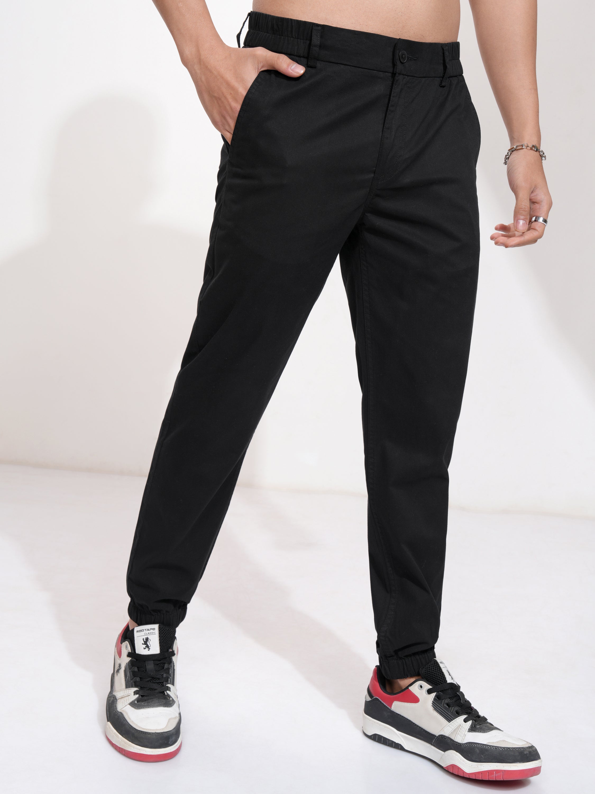 Highlander Men Black Slim Fit Solid Joggers - Black - Image 6