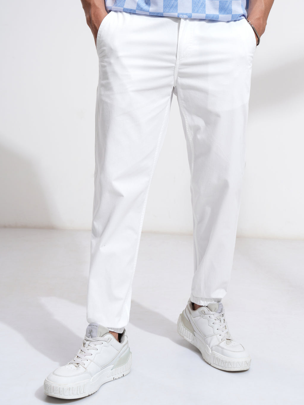 Highlander Men White Slim Fit Solid Joggers - White - Image 1