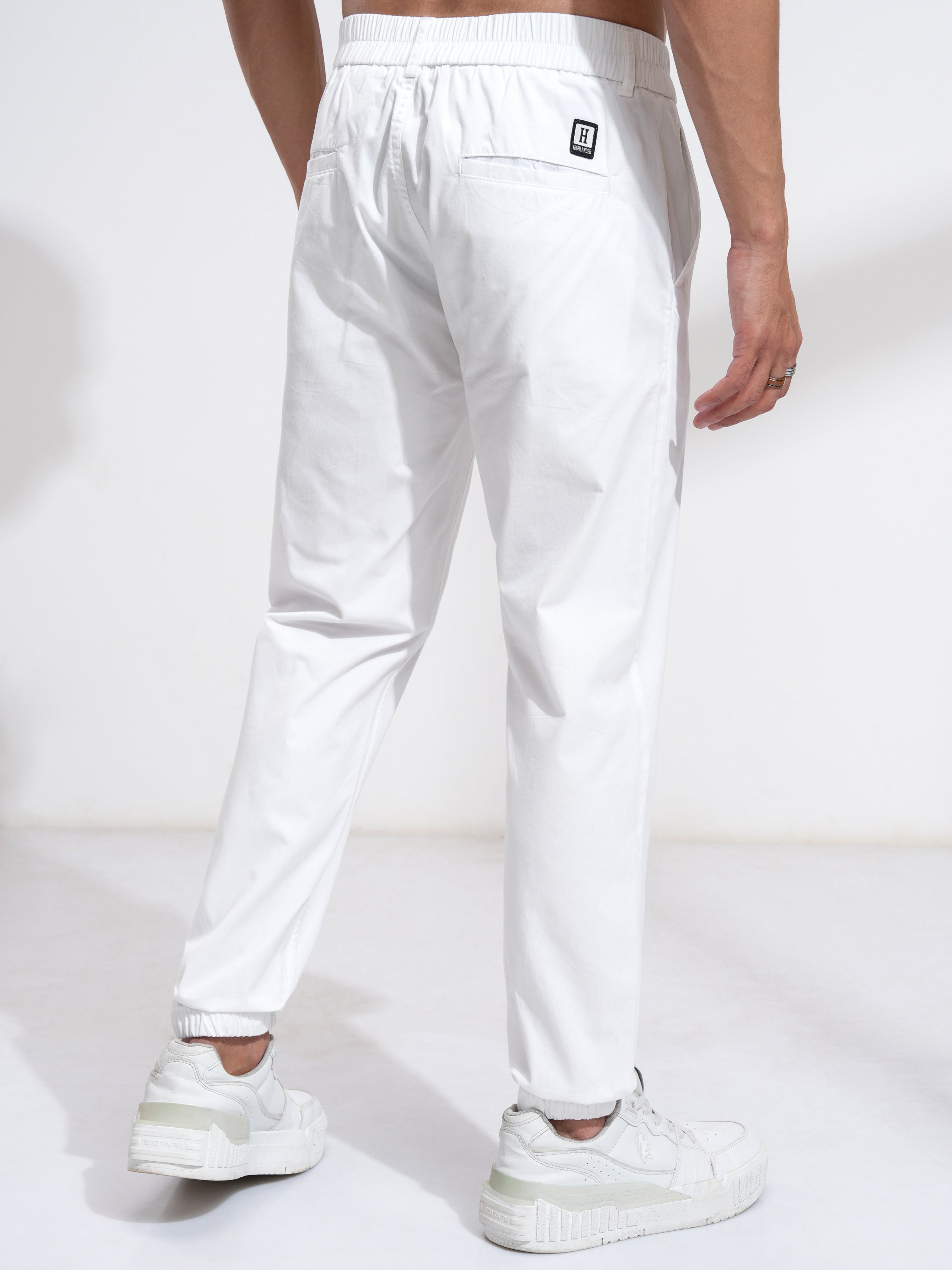 Highlander Men White Slim Fit Solid Joggers - White - Image 3