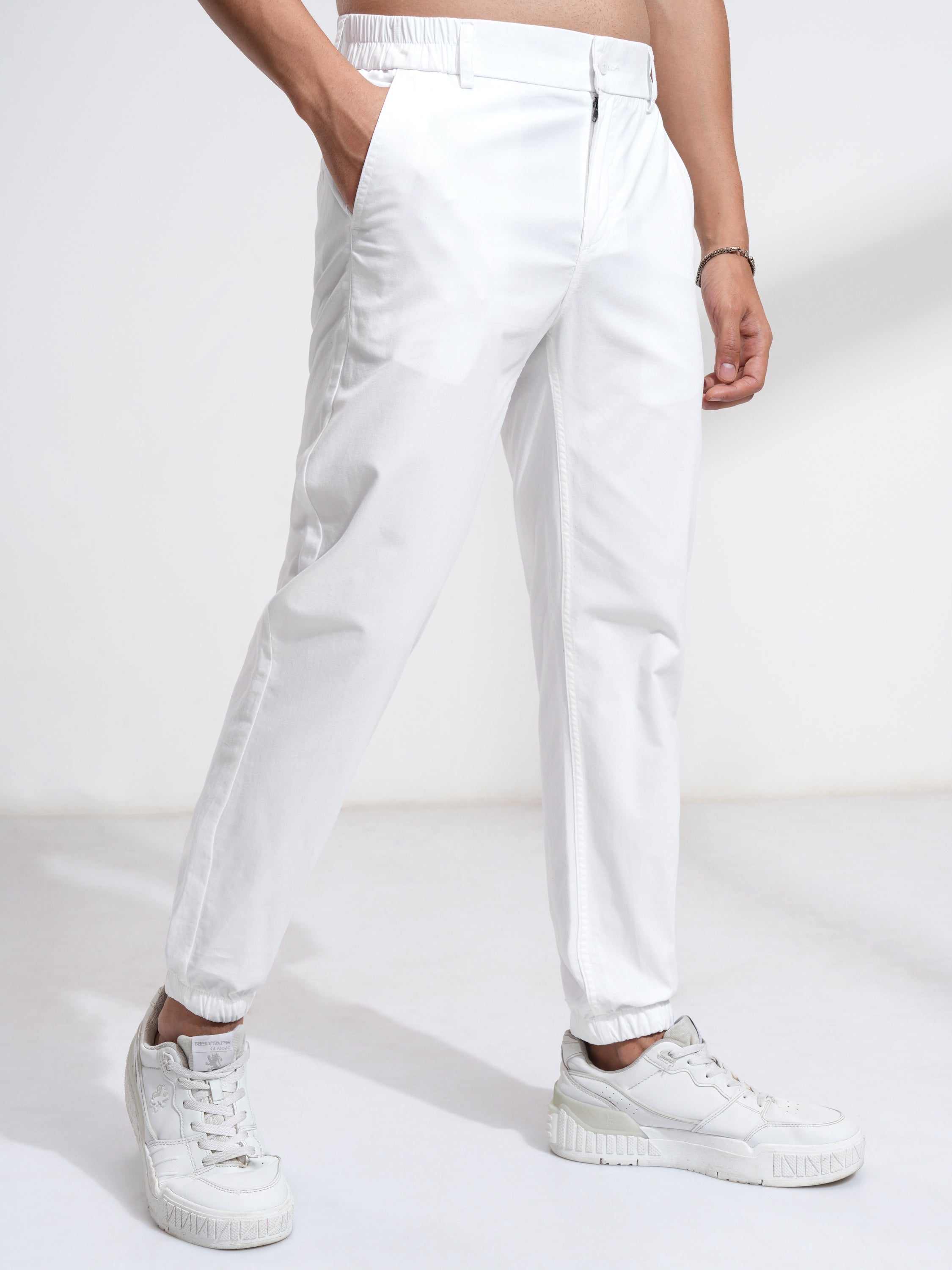 Highlander Men White Slim Fit Solid Joggers - White - Image 6