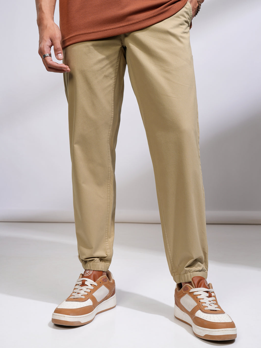Highlander Men Beige Slim Fit Solid Joggers - Beige - Image 1