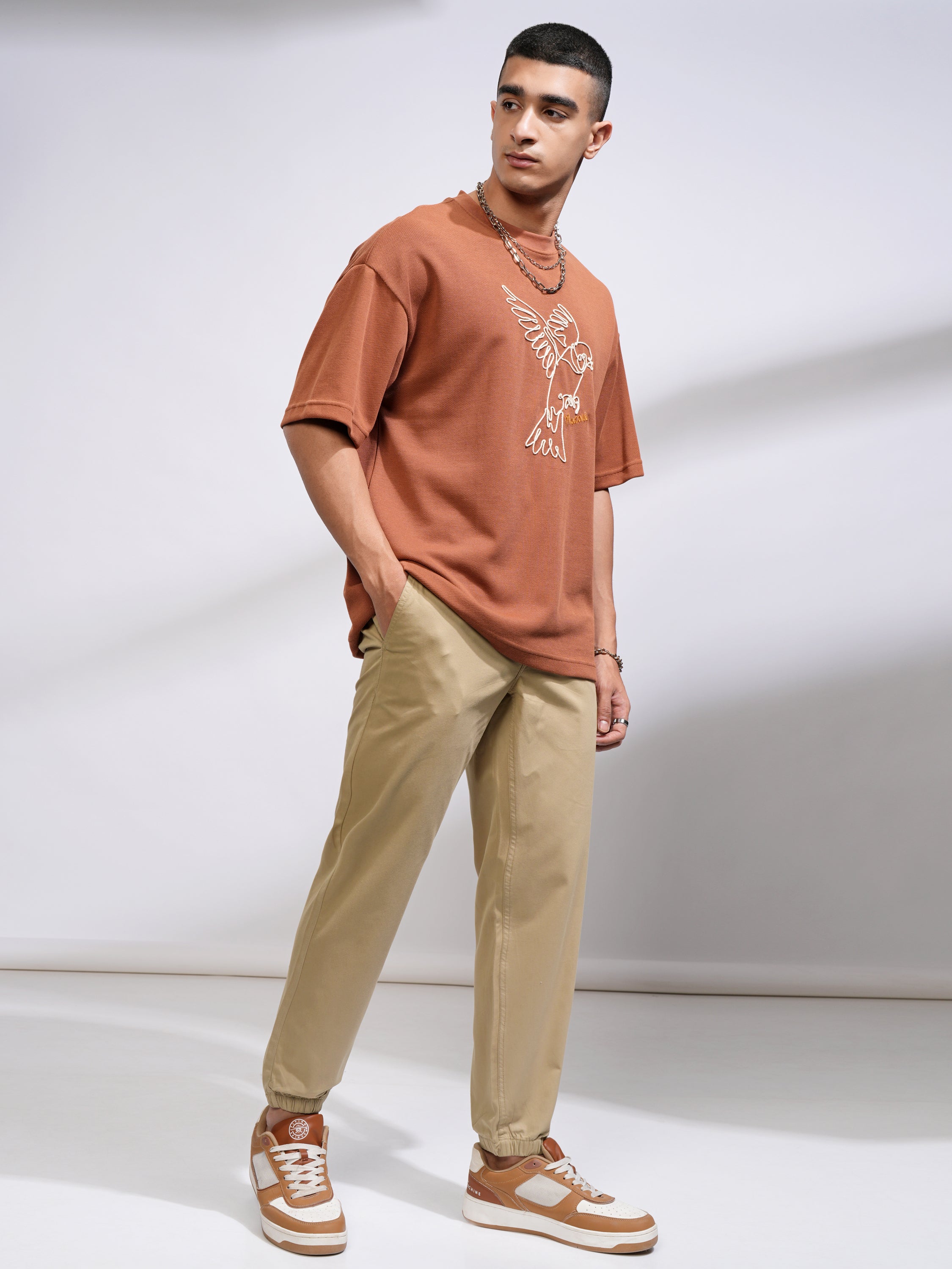 Highlander Men Beige Slim Fit Solid Joggers - Beige - Image 2