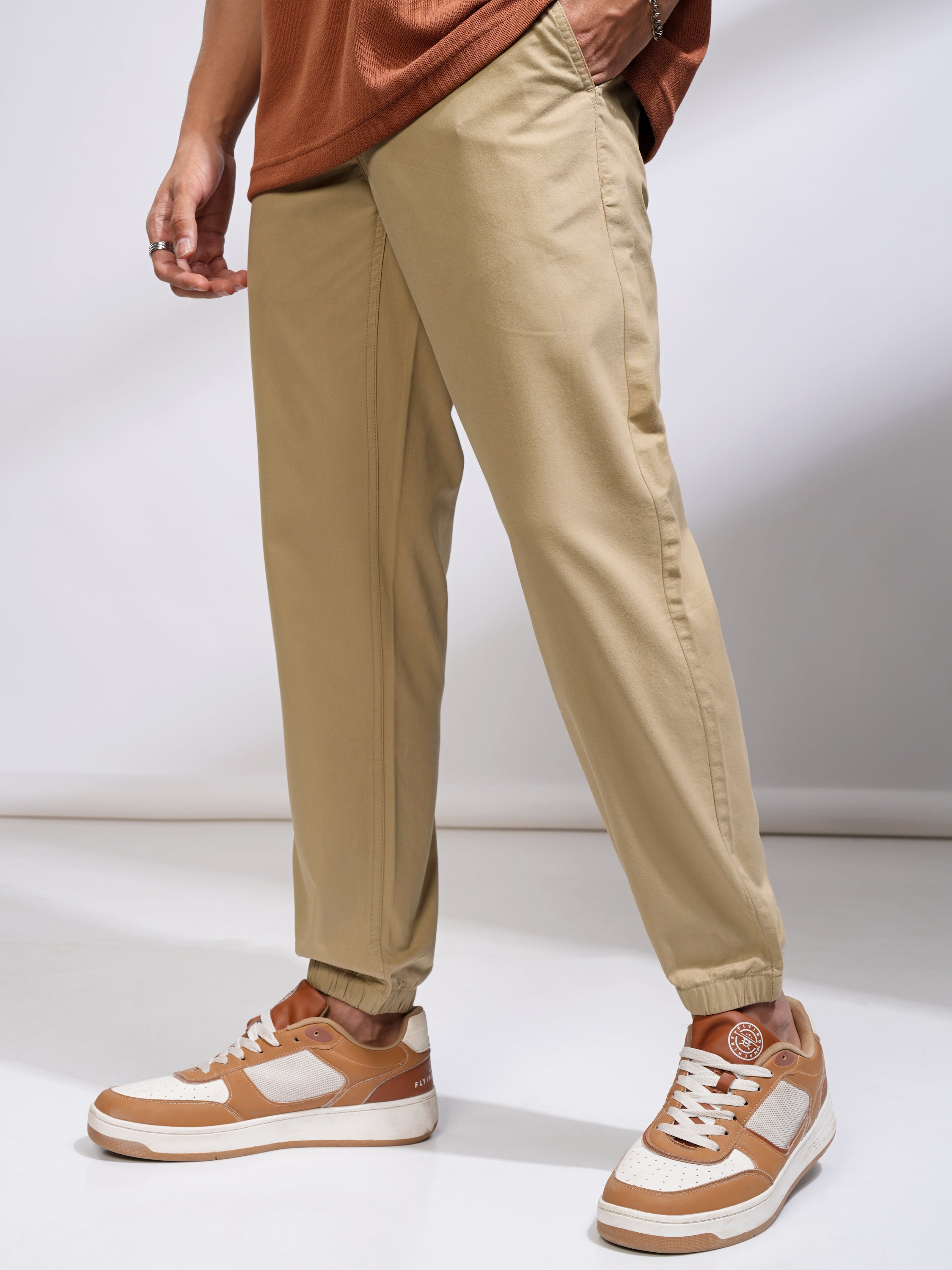 Highlander Men Beige Slim Fit Solid Joggers - Beige - Image 4