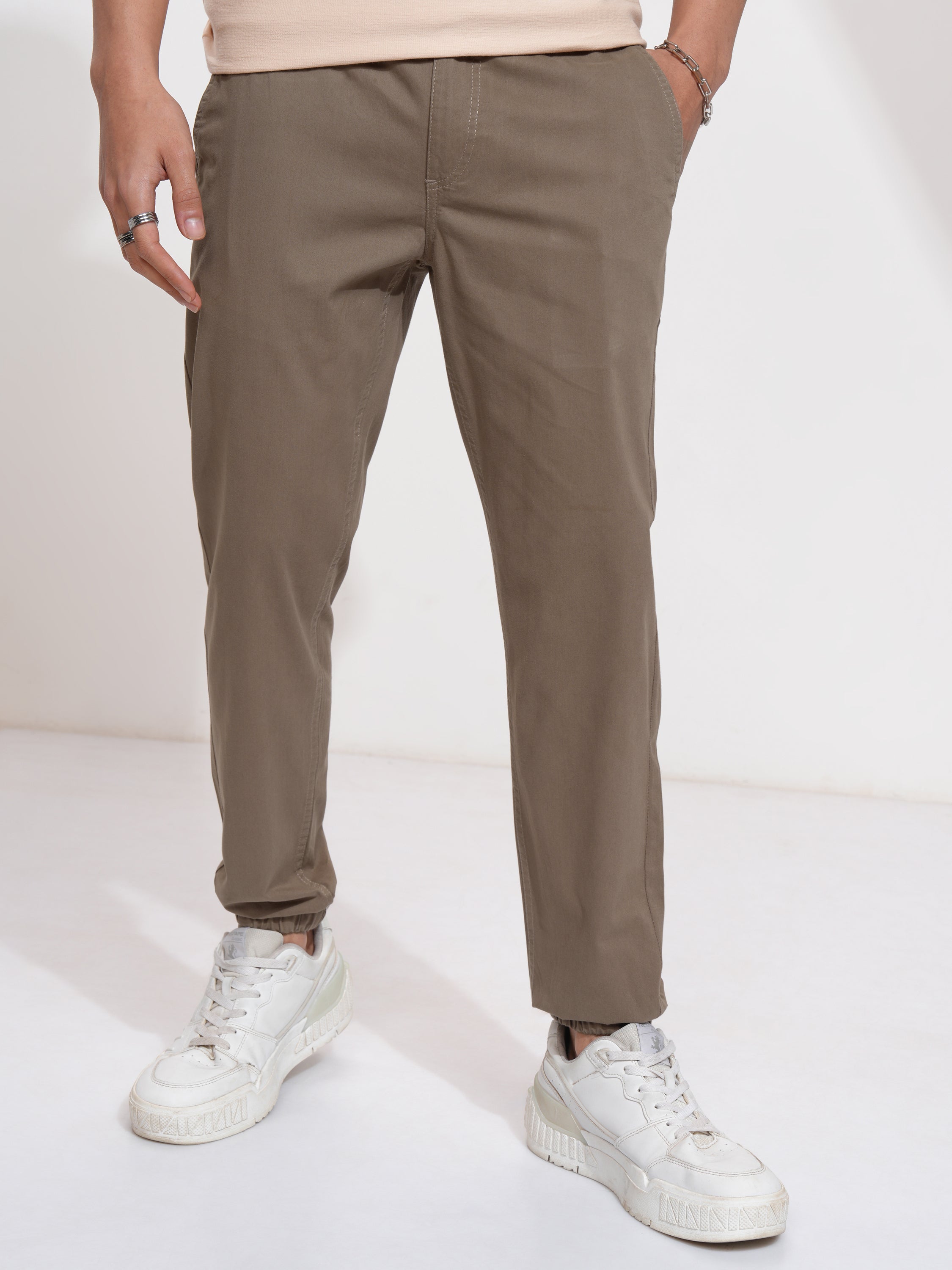 Highlander Men Brown Slim Fit Solid Joggers - Brown - Image 1