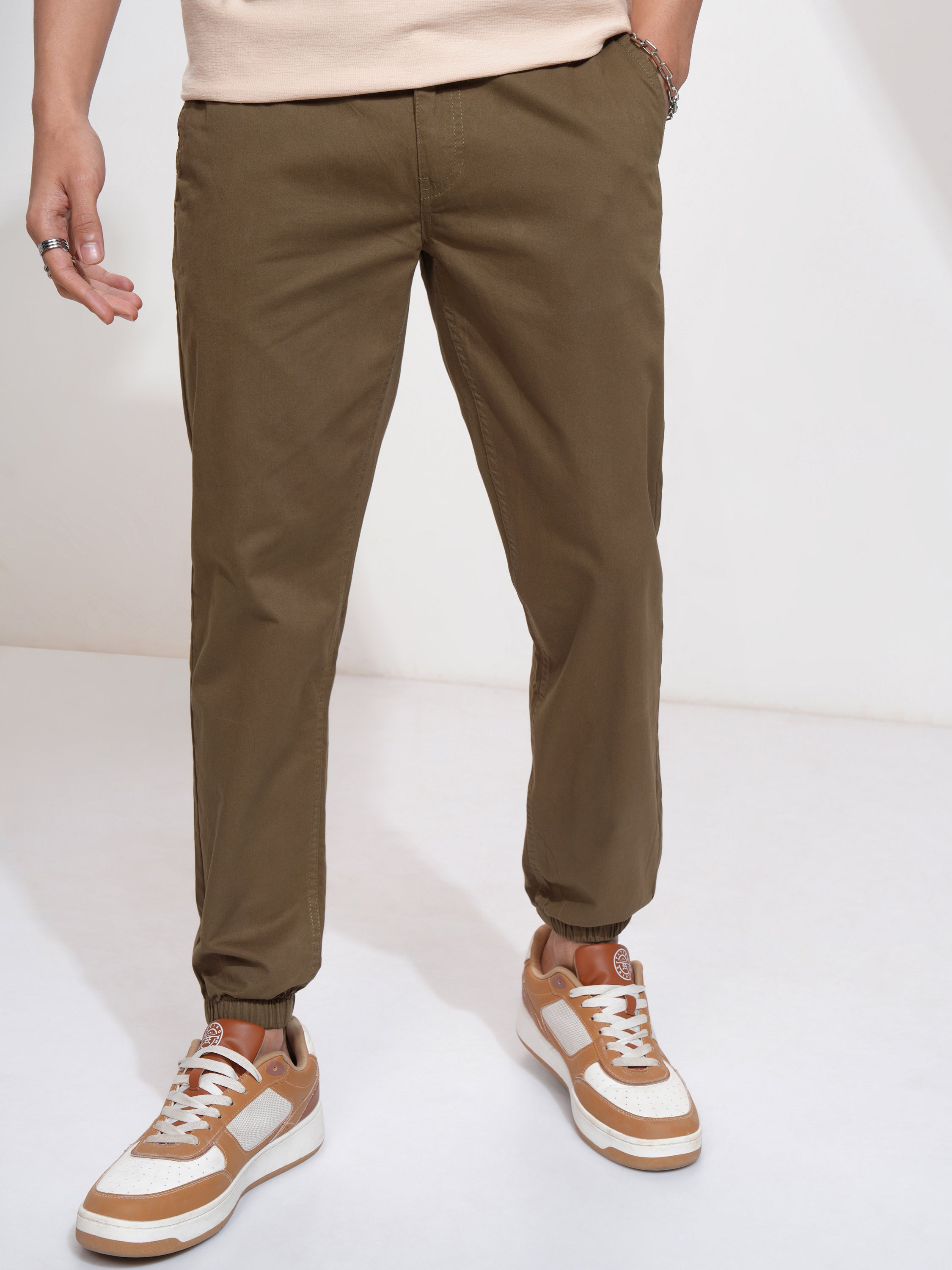 Highlander Men Brown Slim Fit Solid Joggers - Brown - Image 1