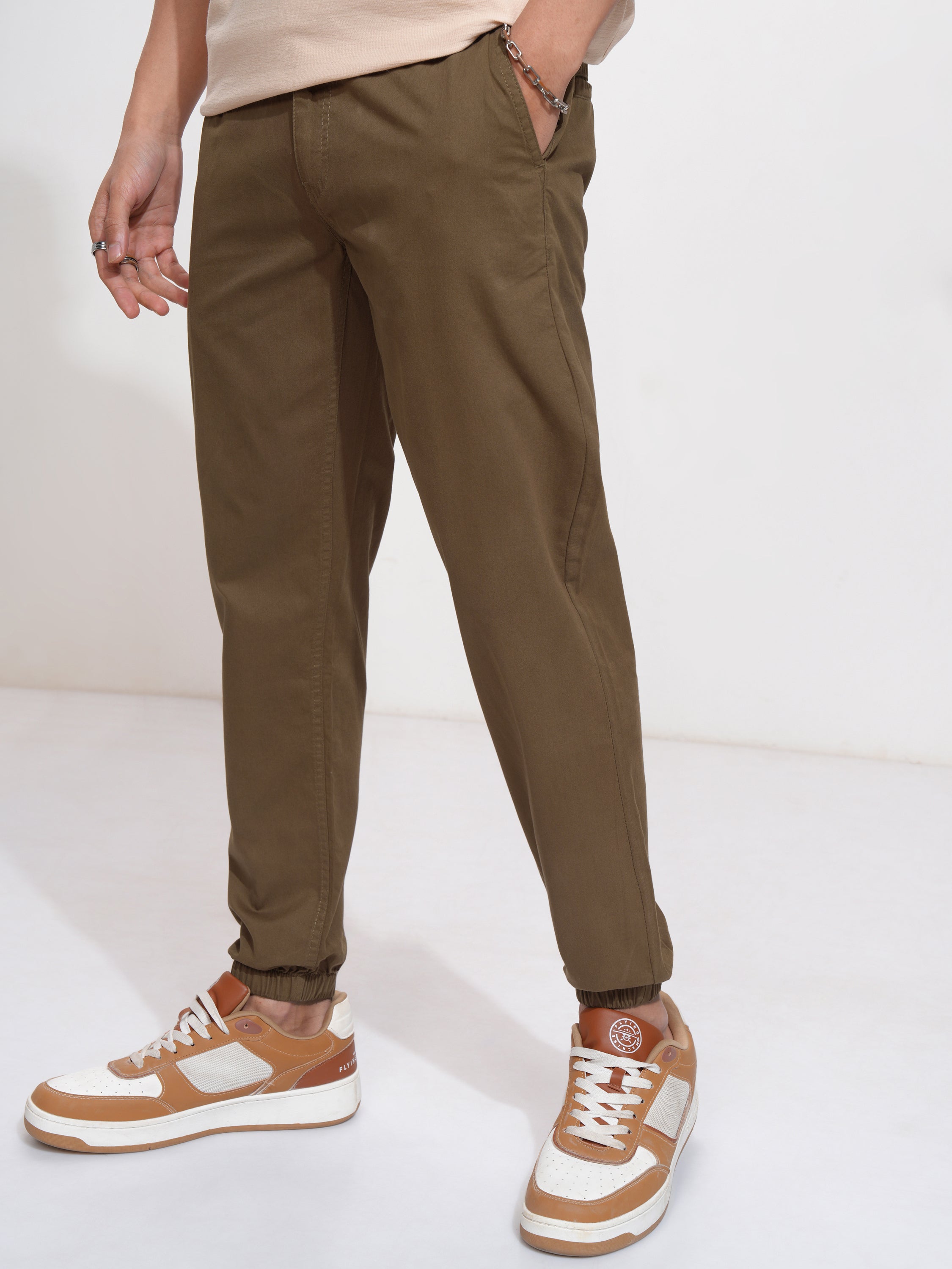 Highlander Men Brown Slim Fit Solid Joggers - Brown - Image 4