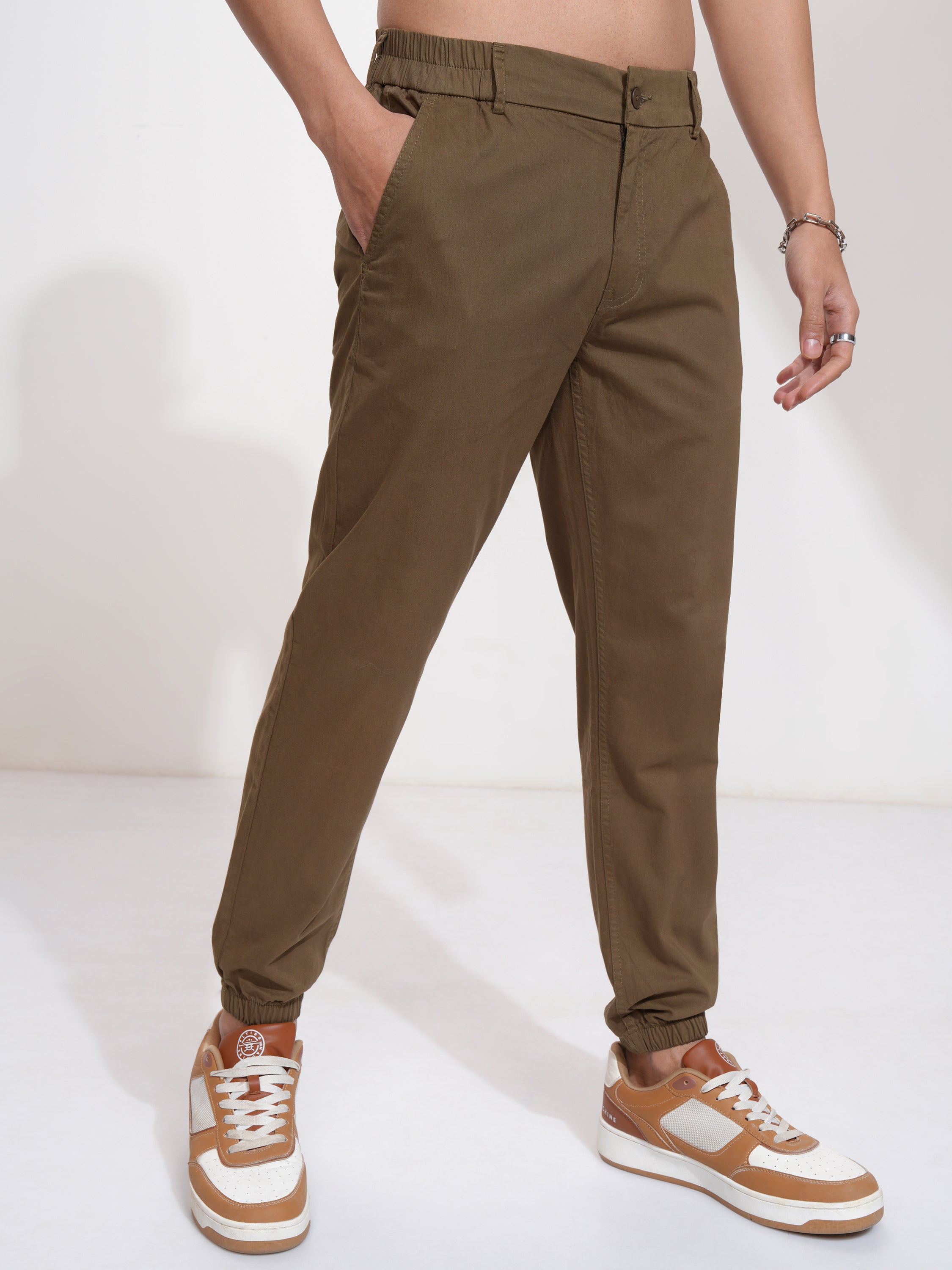 Highlander Men Brown Slim Fit Solid Joggers - Brown - Image 6