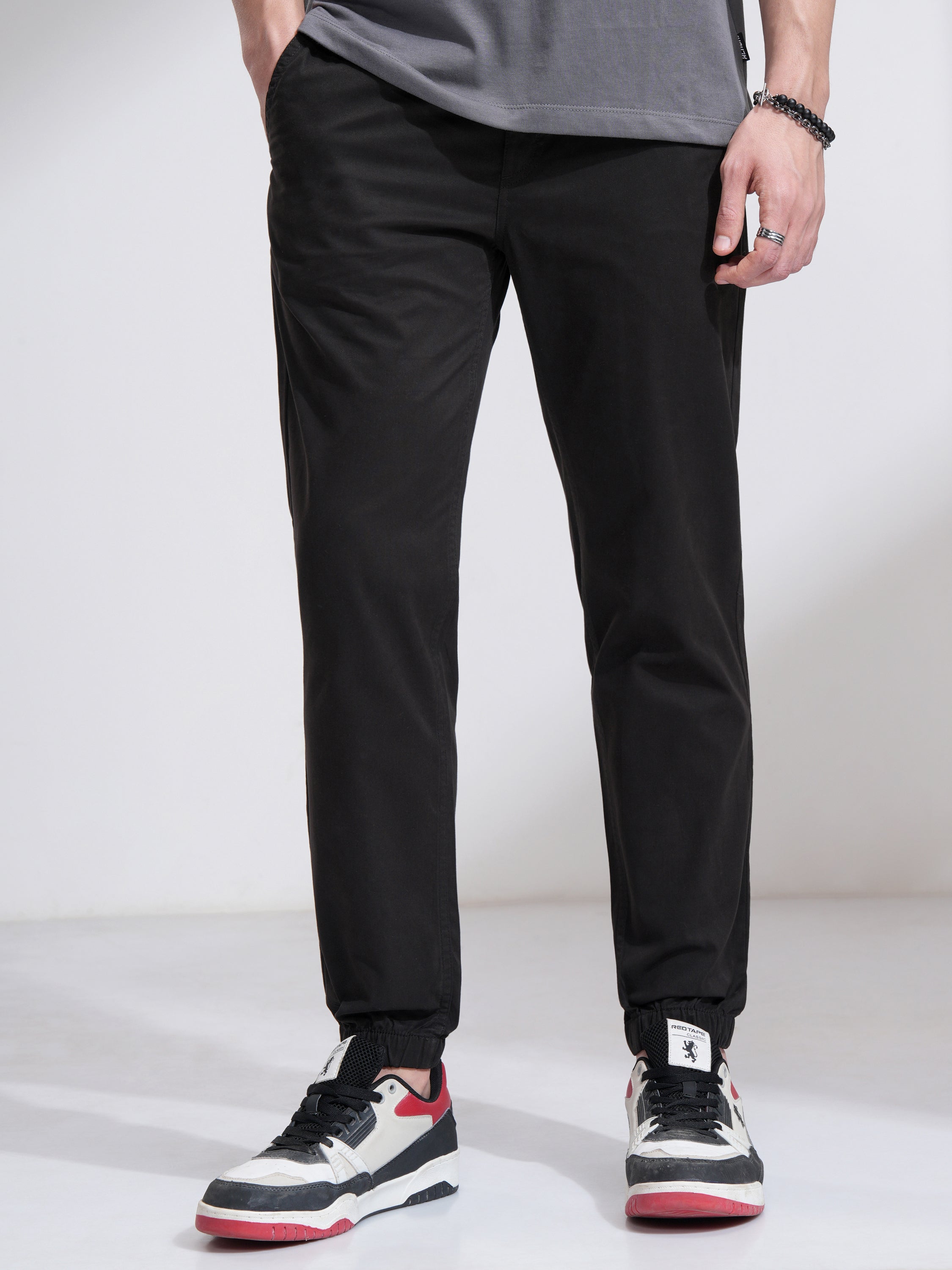Highlander Men Black Slim Fit Solid Joggers - Black - Image 1