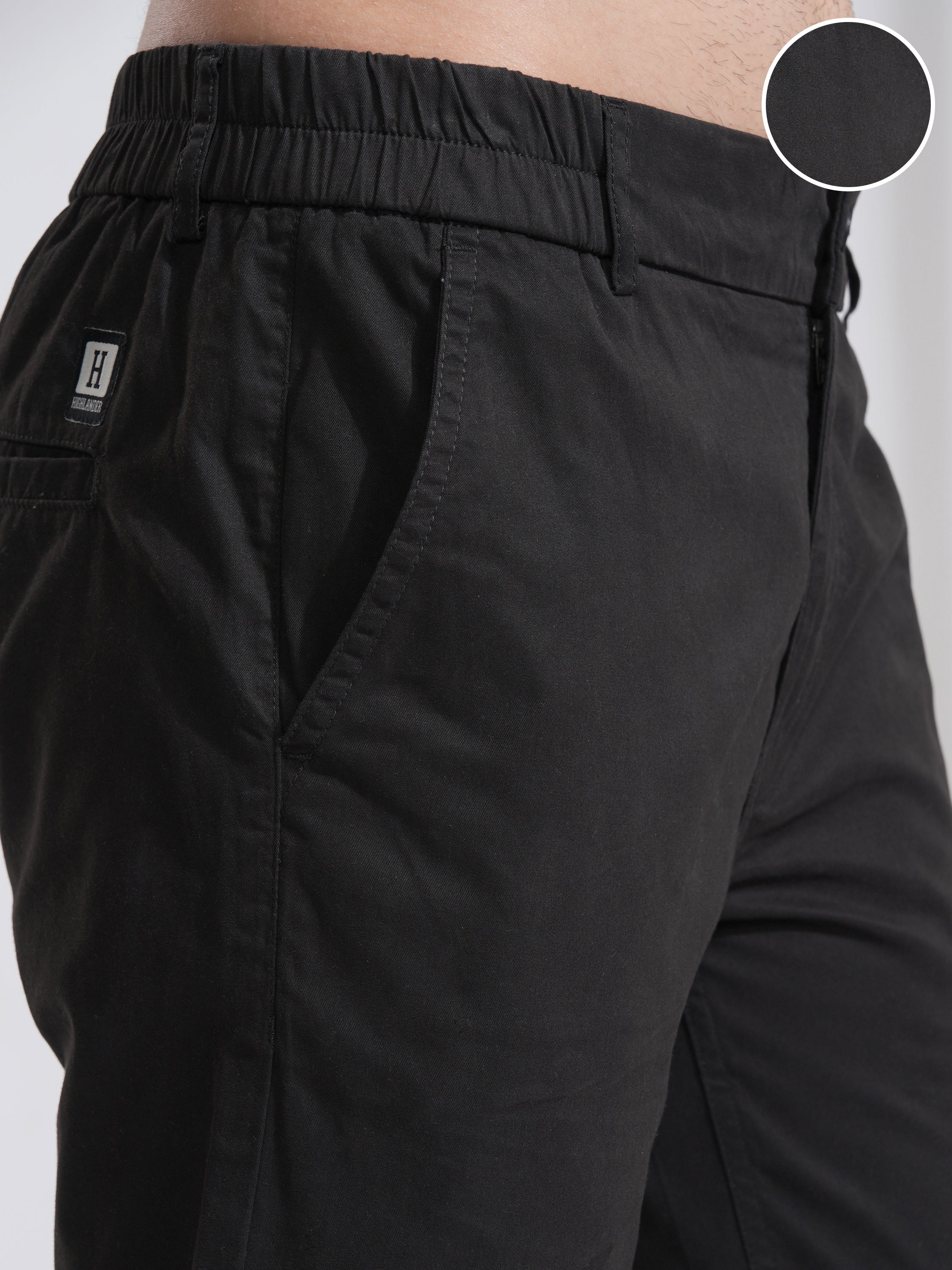 Highlander Men Black Slim Fit Solid Joggers - Black - Image 5