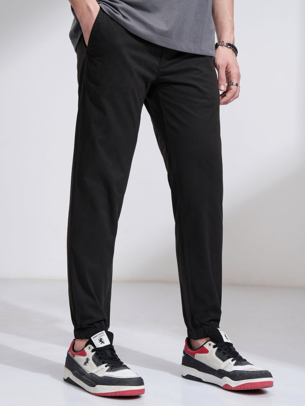 Highlander Men Black Slim Fit Solid Joggers - Black - Image 6