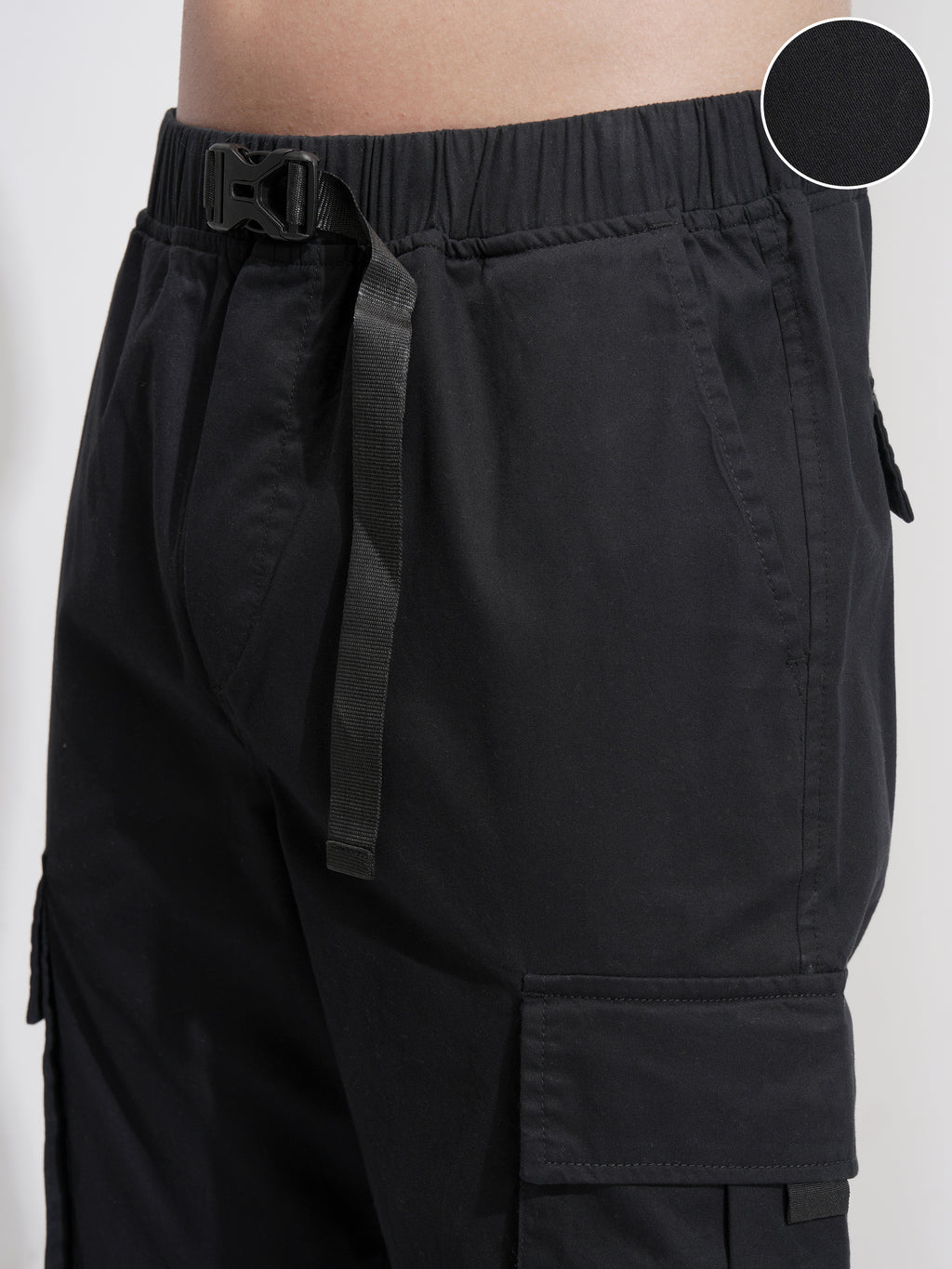 Highlander Men Black Relaxed Fit Solid Cargo - Black - Image 5