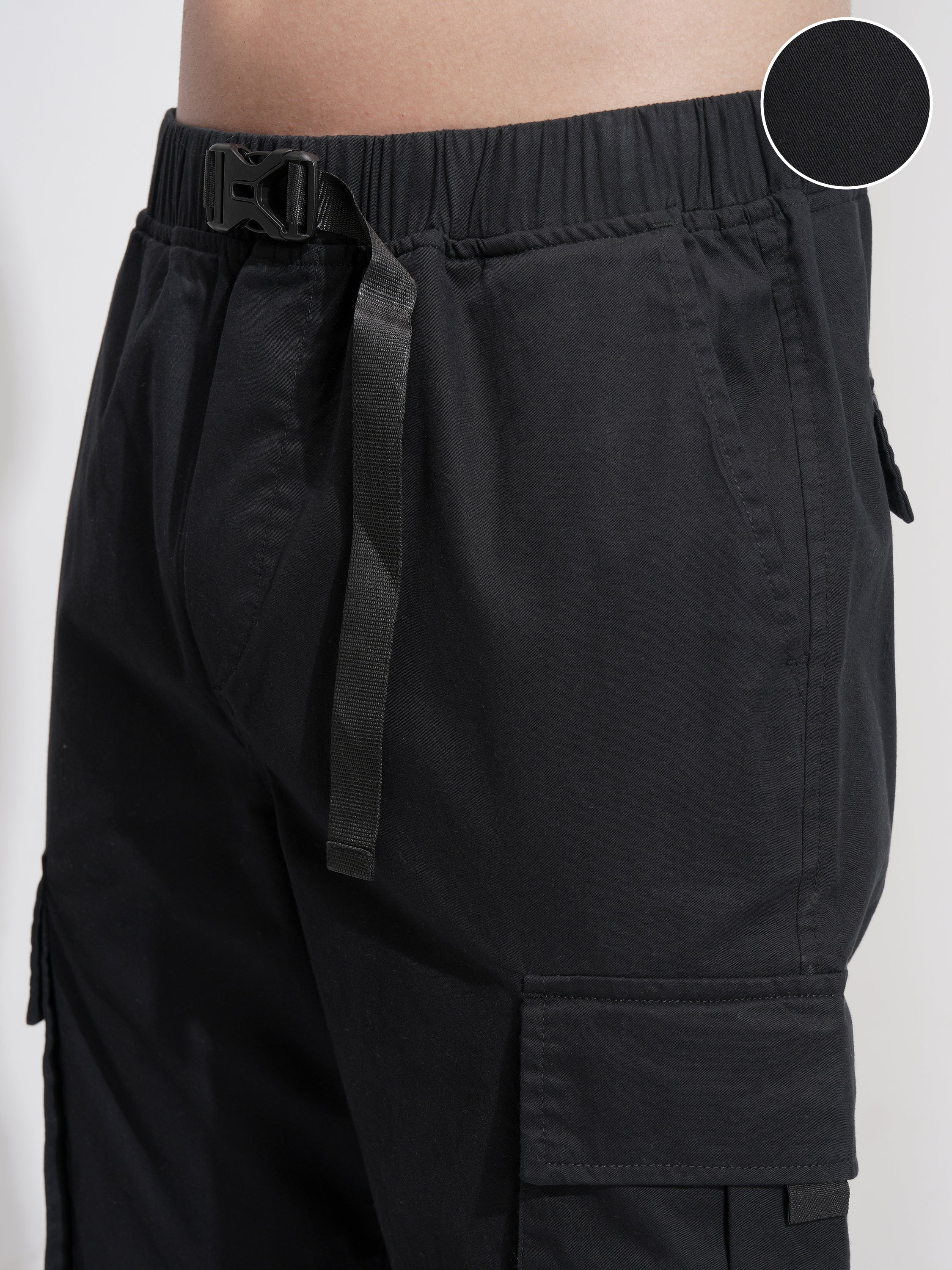 Highlander Men Black Relaxed Fit Solid Cargo - Black - Image 5