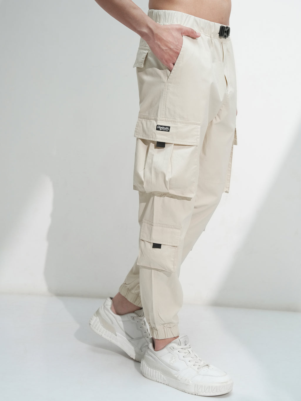 Highlander Men White Relaxed Fit Solid Cargo - White - Image 6