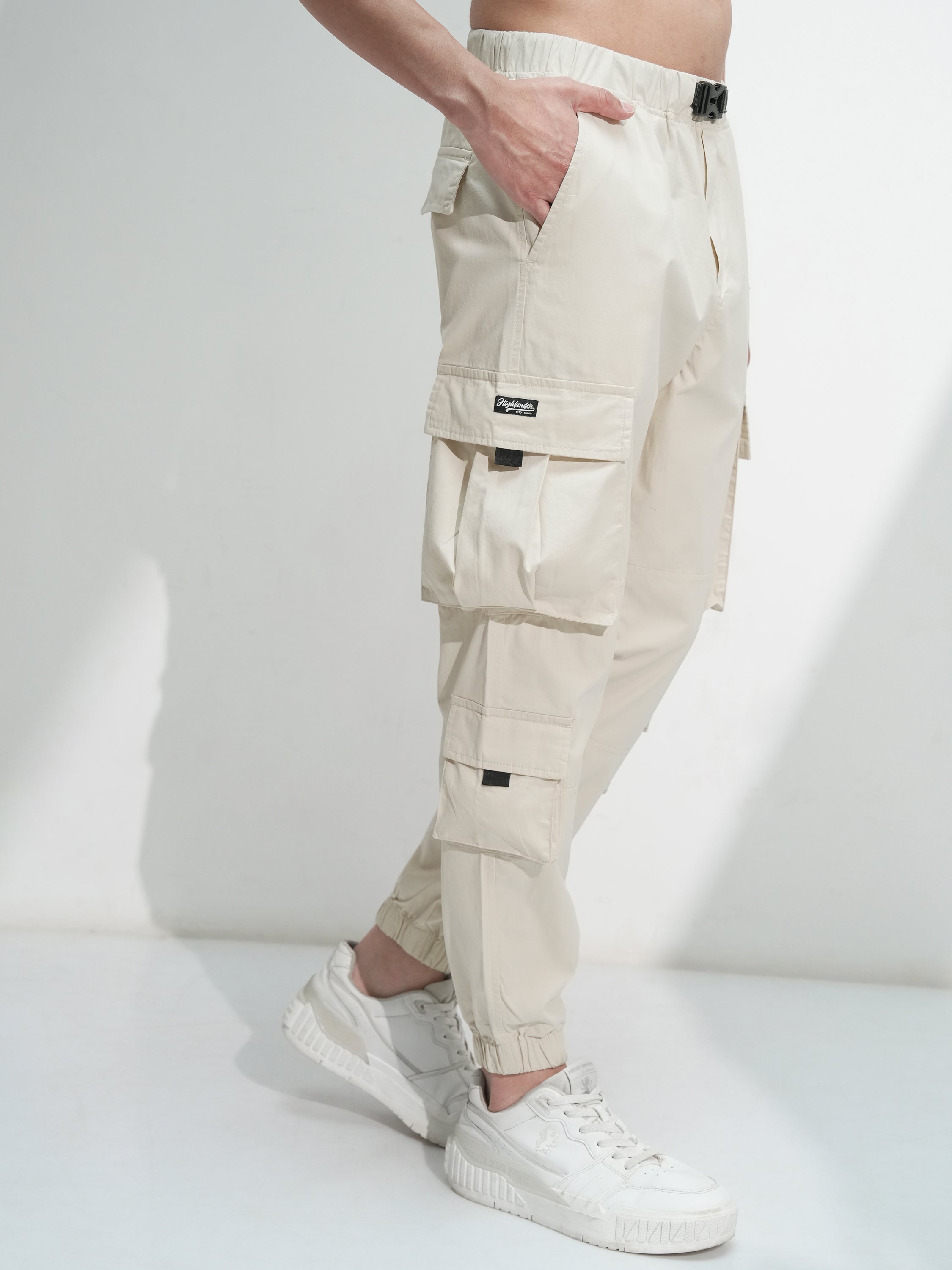 Highlander Men White Relaxed Fit Solid Cargo - White - Image 6