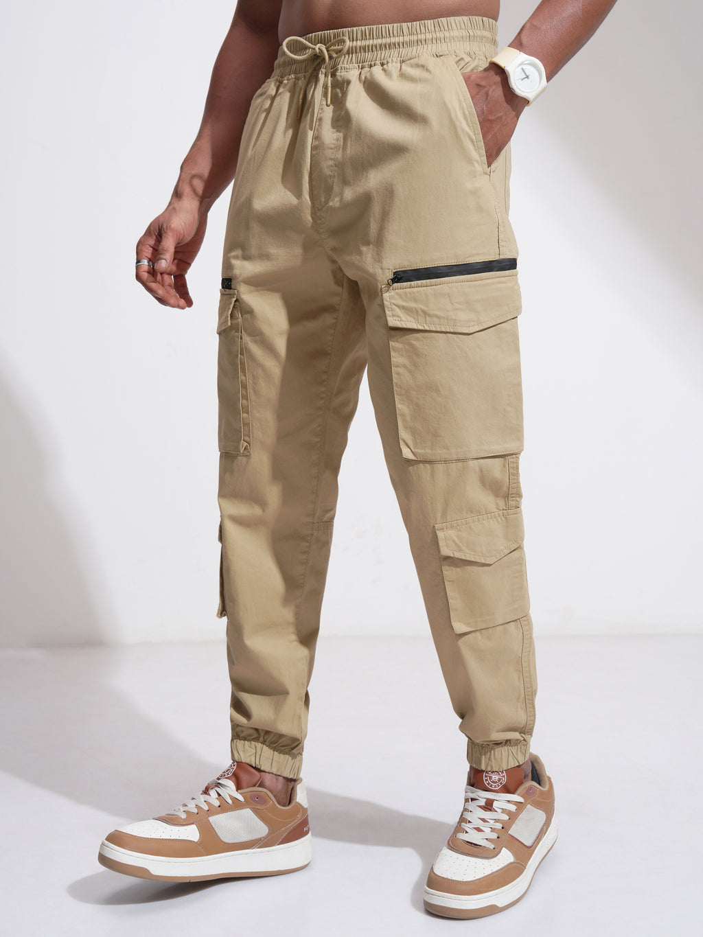 Highlander Men Brown Relaxed Fit Solid Cargo - Brown - Image 4