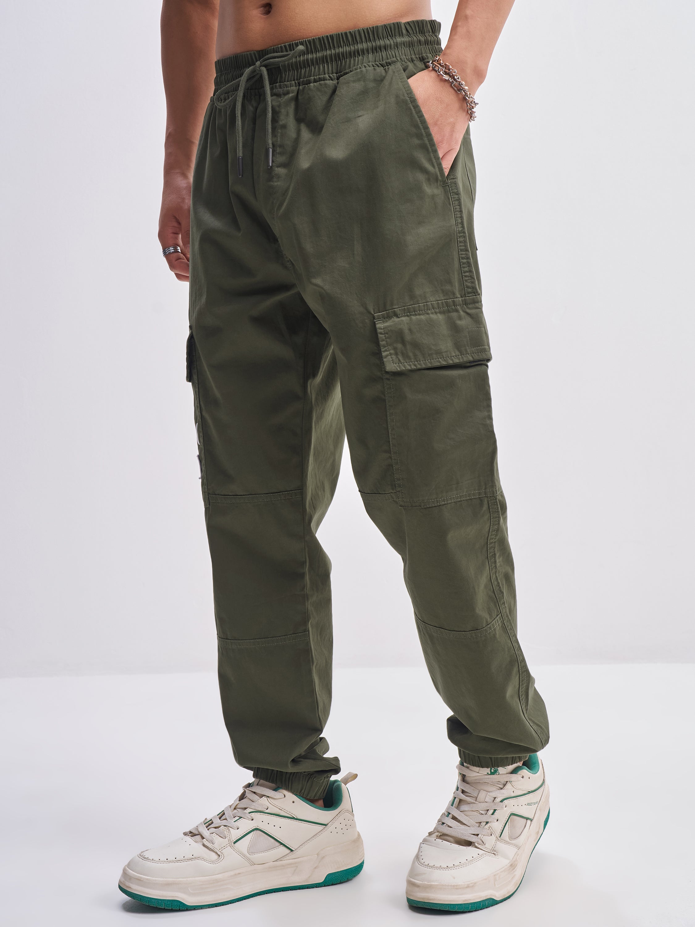 Highlander Men Olive Relaxed Fit Printed Cargo - Olive - Image 4
