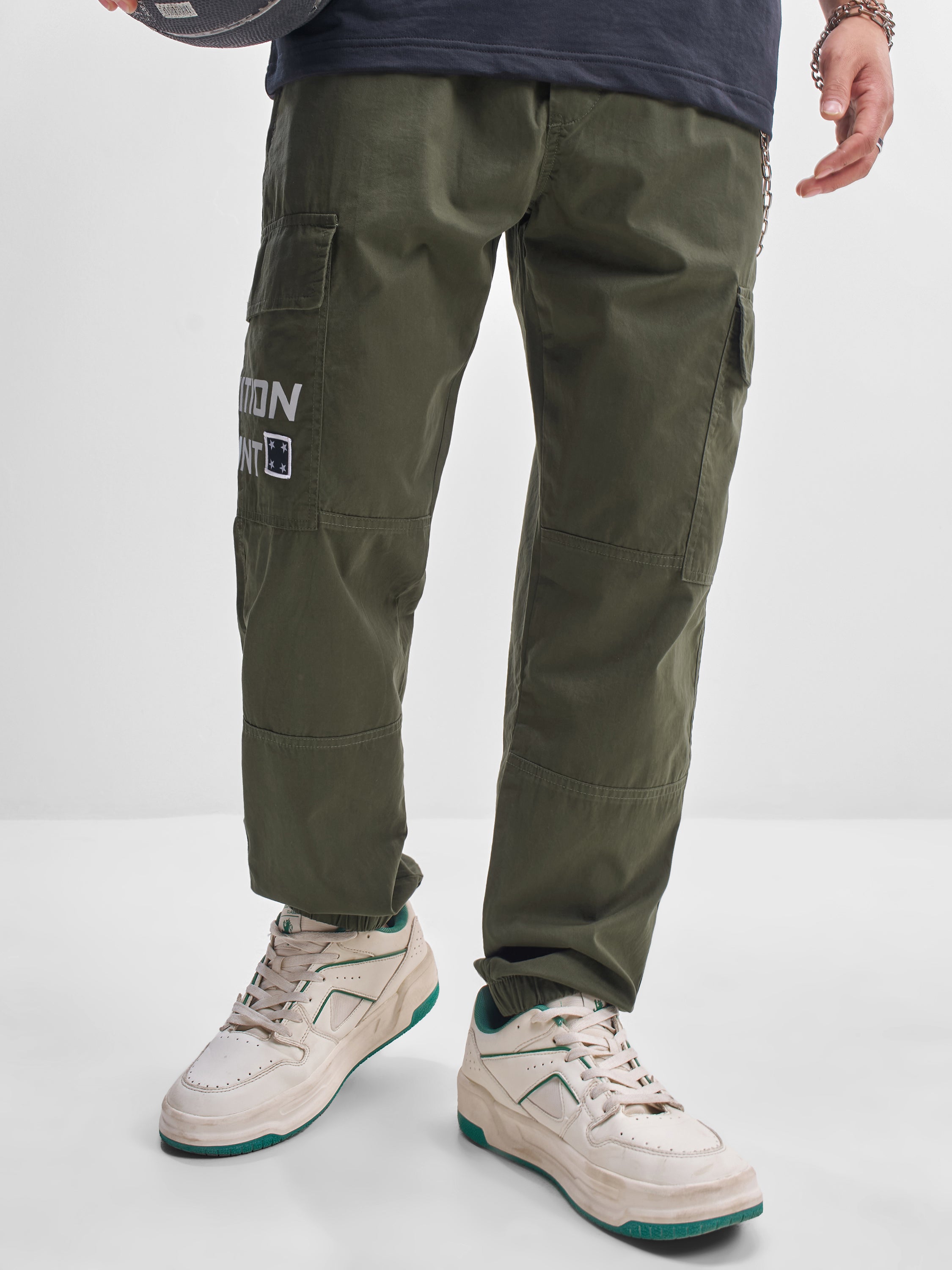 Highlander Men Olive Relaxed Fit Printed Cargo - Olive - Image 6